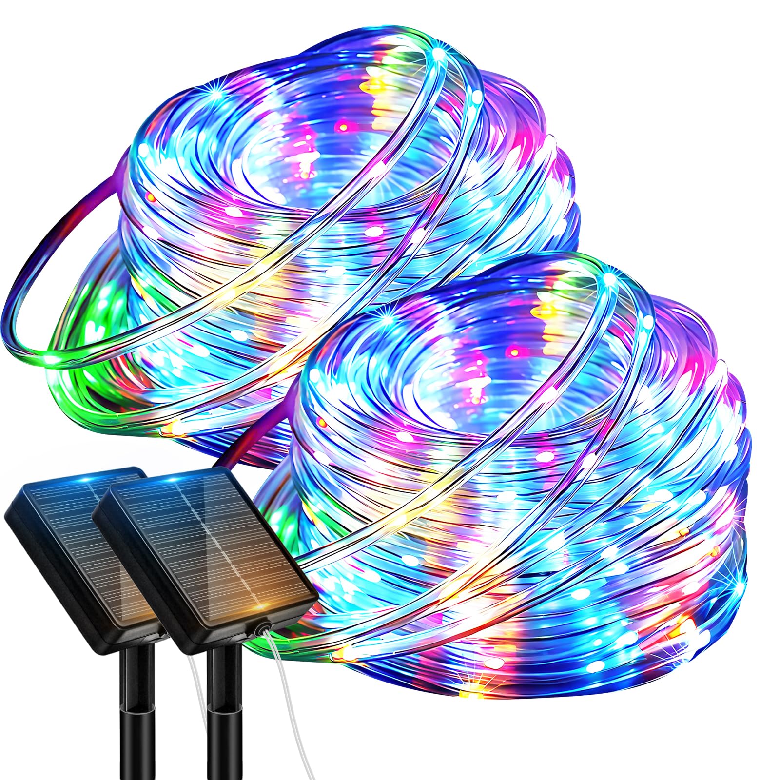 Btfarm 2 Pack Solar Rope Lights Outdoor  120Led 46Ft Solar String Lights Outside Waterproof  8 Lighting Modes Tree Tube Fairy Light Solar Powered For Garden Christmas Yard Party Decoration  Multicolor