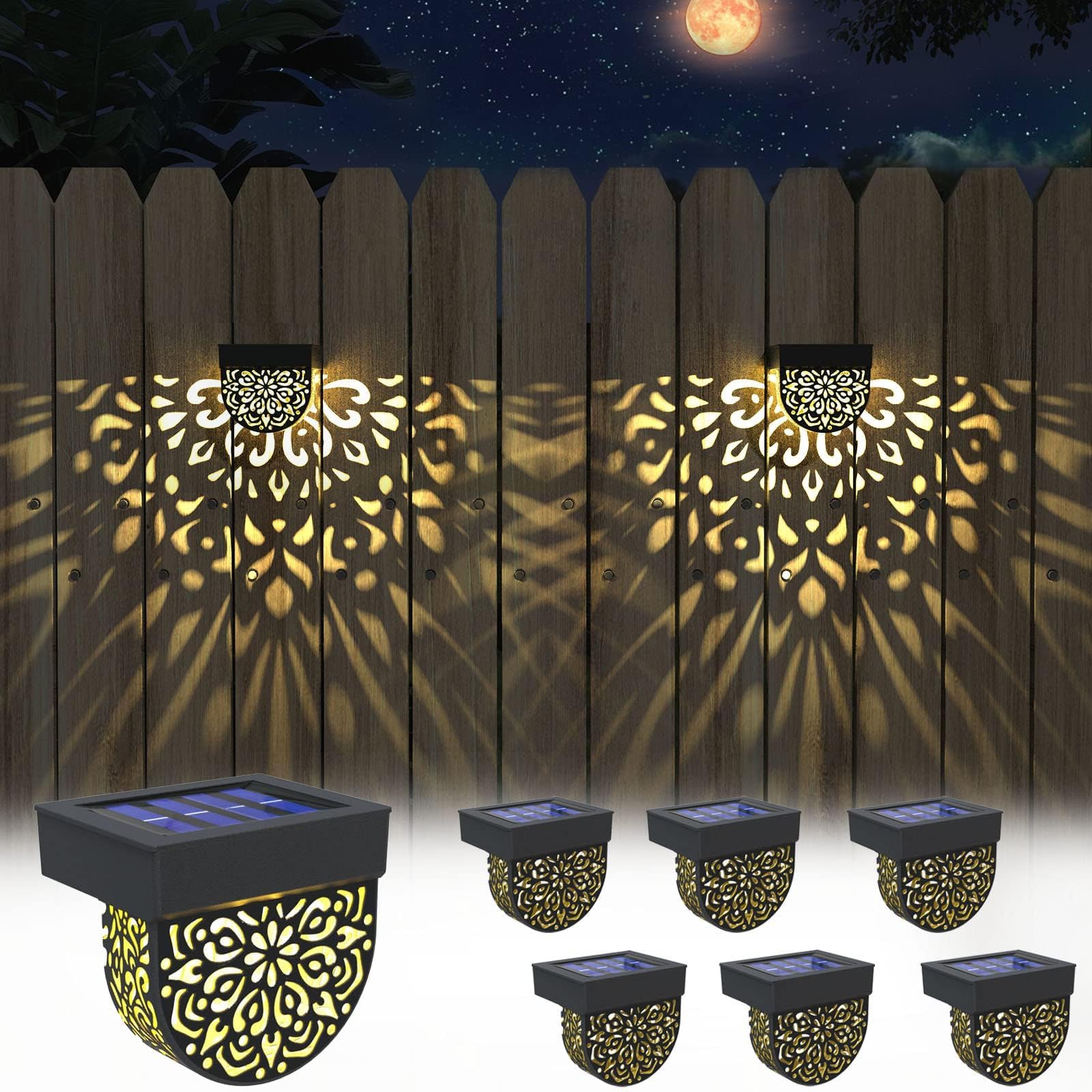 EKQ Solar Fence Lights 6 Pack Solar Deck Lights Outdoor Waterproof LED Solar Powered Step Wall Lights Outdoor Decorations Decora