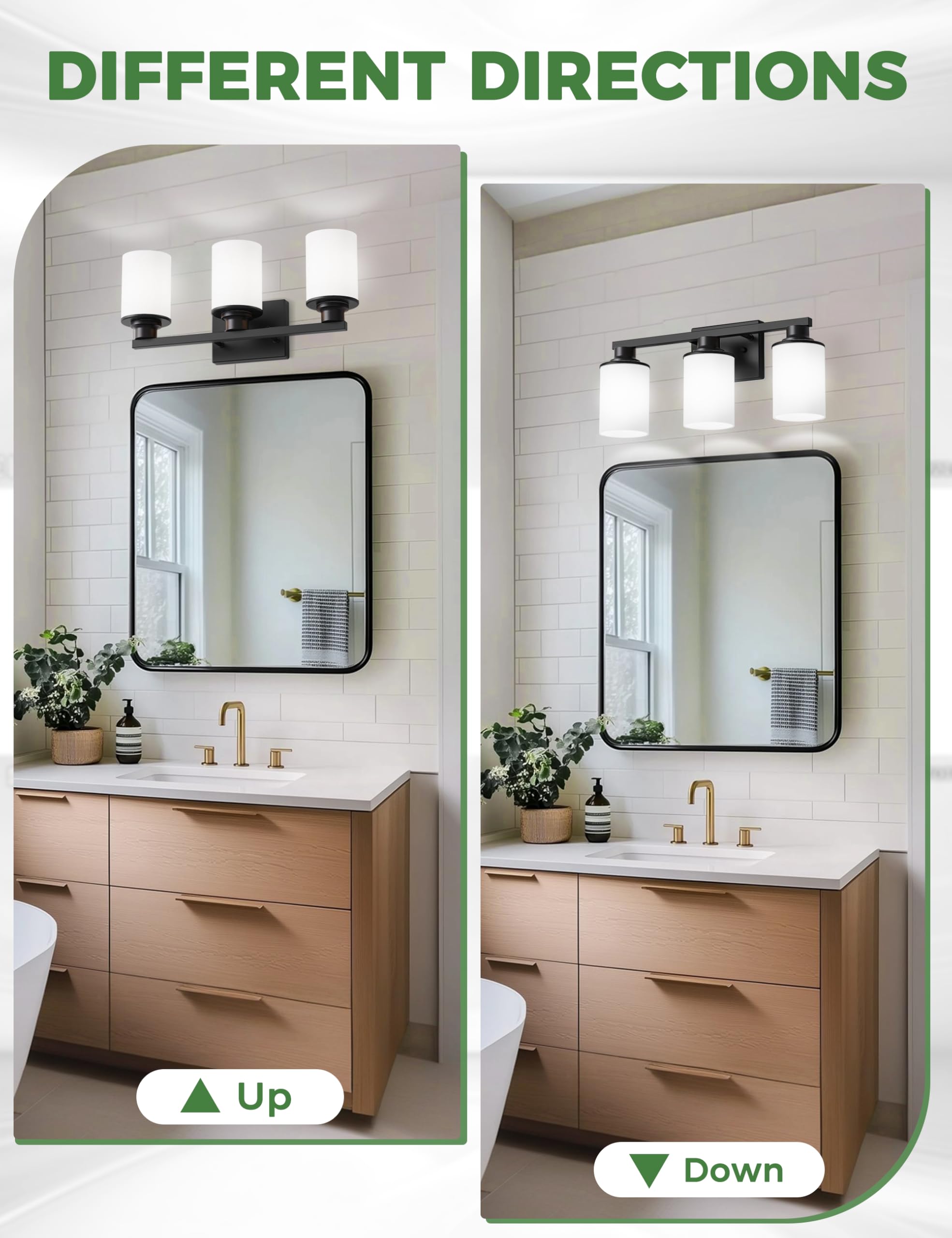 Doresshop 20 Inch Bathroom Light Fixtures, 3-Light Black Bathroom Lighting Fixtures Over Mirror With Milk Glass Shade,Modern Van