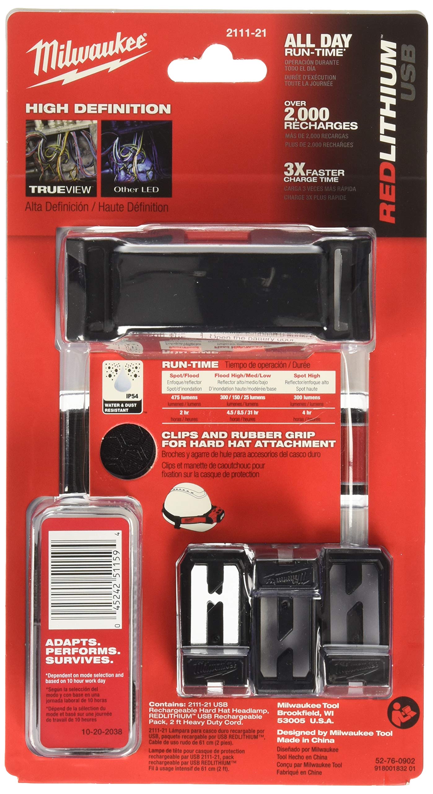 Milwaukee Electric Tools 2111-21 USB Rechargeable Headlamp, Red