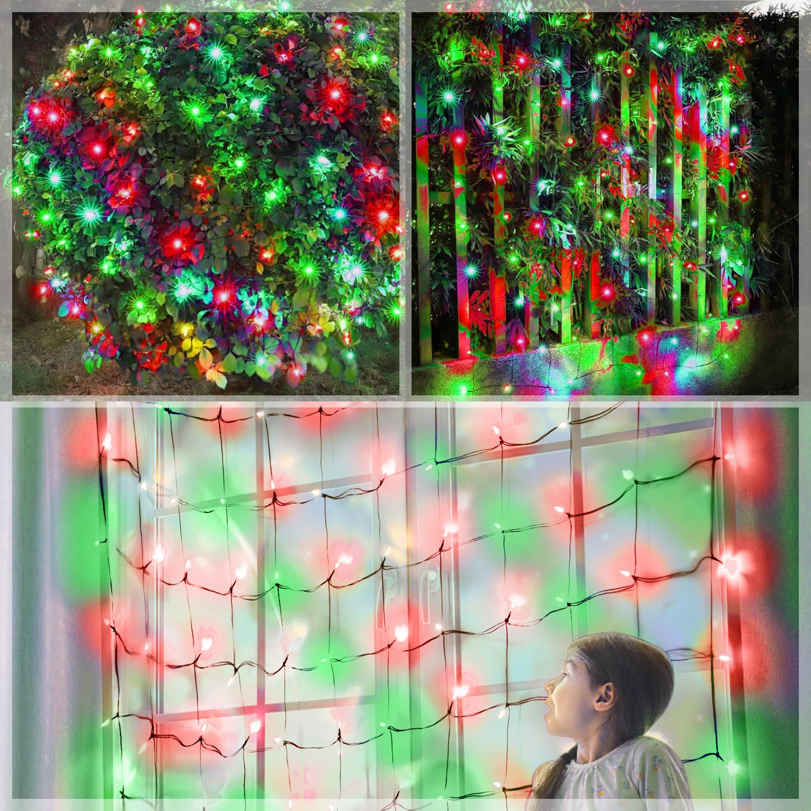 Neoclassy 120LED Christmas Net Lights, 5ft x 6ft, Waterproof, 8 Modes, Black Wire, Red and Green