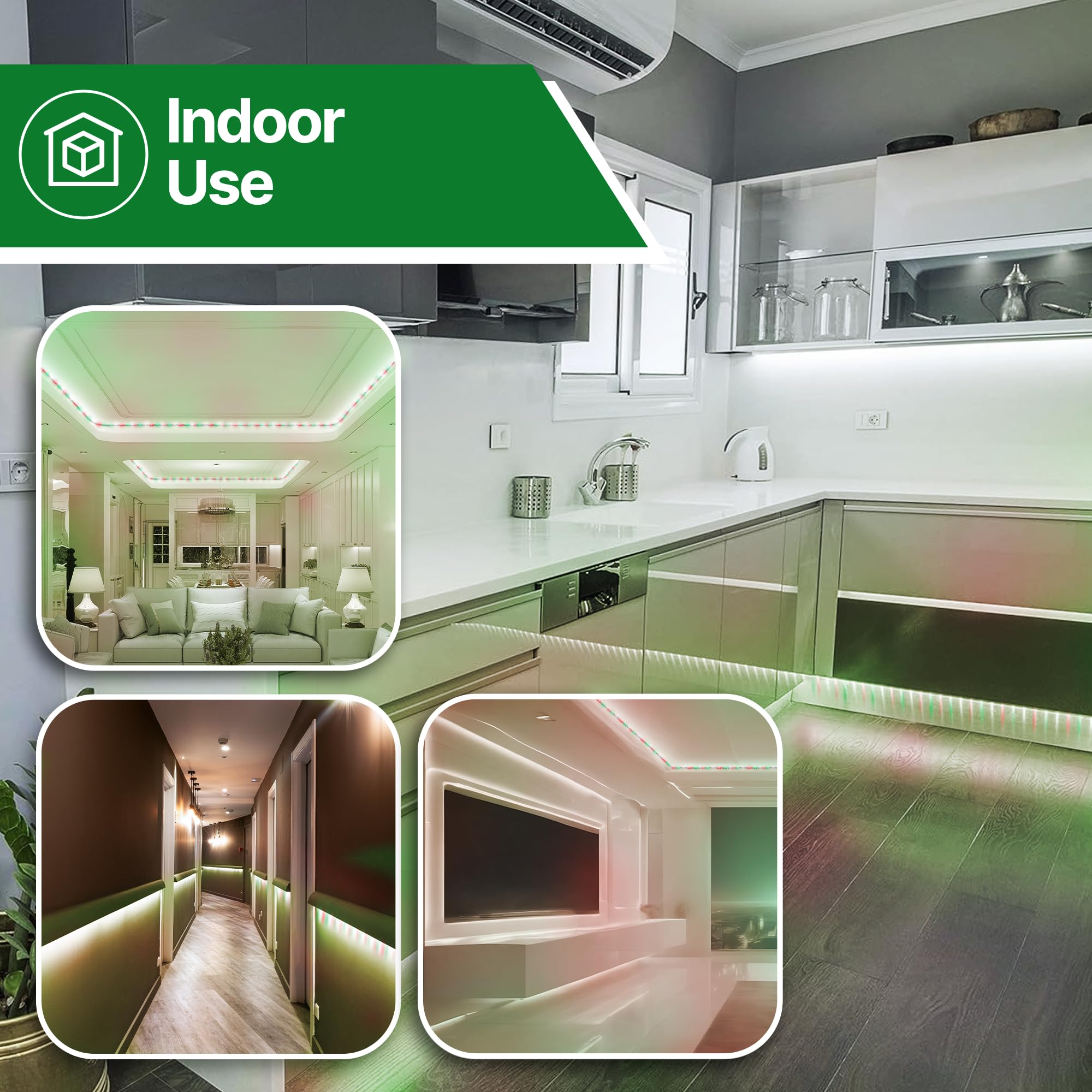Tupkee LED Rope Light - 24 Feet, Red/Green/Clear, PVC Tube, 144 Long Life Bulbs, Indoor/Outdoor Use, Model RL-24-R/G/C