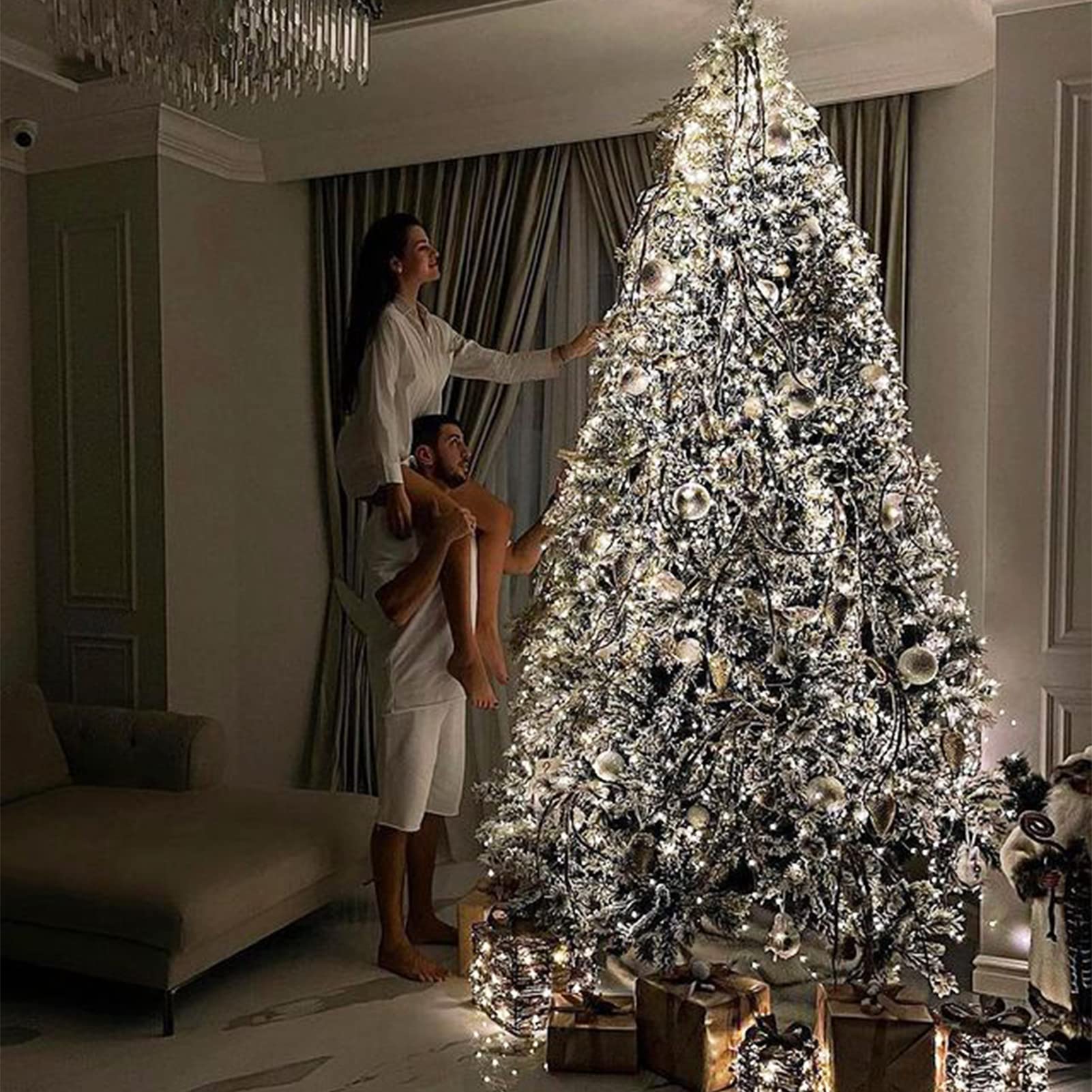 Echosari [2 Pack Battery Operated Christmas Lights 16Ft Green Wire 50 Led Fairy String Light With Remote, Timer, 8 Modes, Dimmable For Indoor Outdoor Xmas Tree Wedding Party Decoration (Cool White)