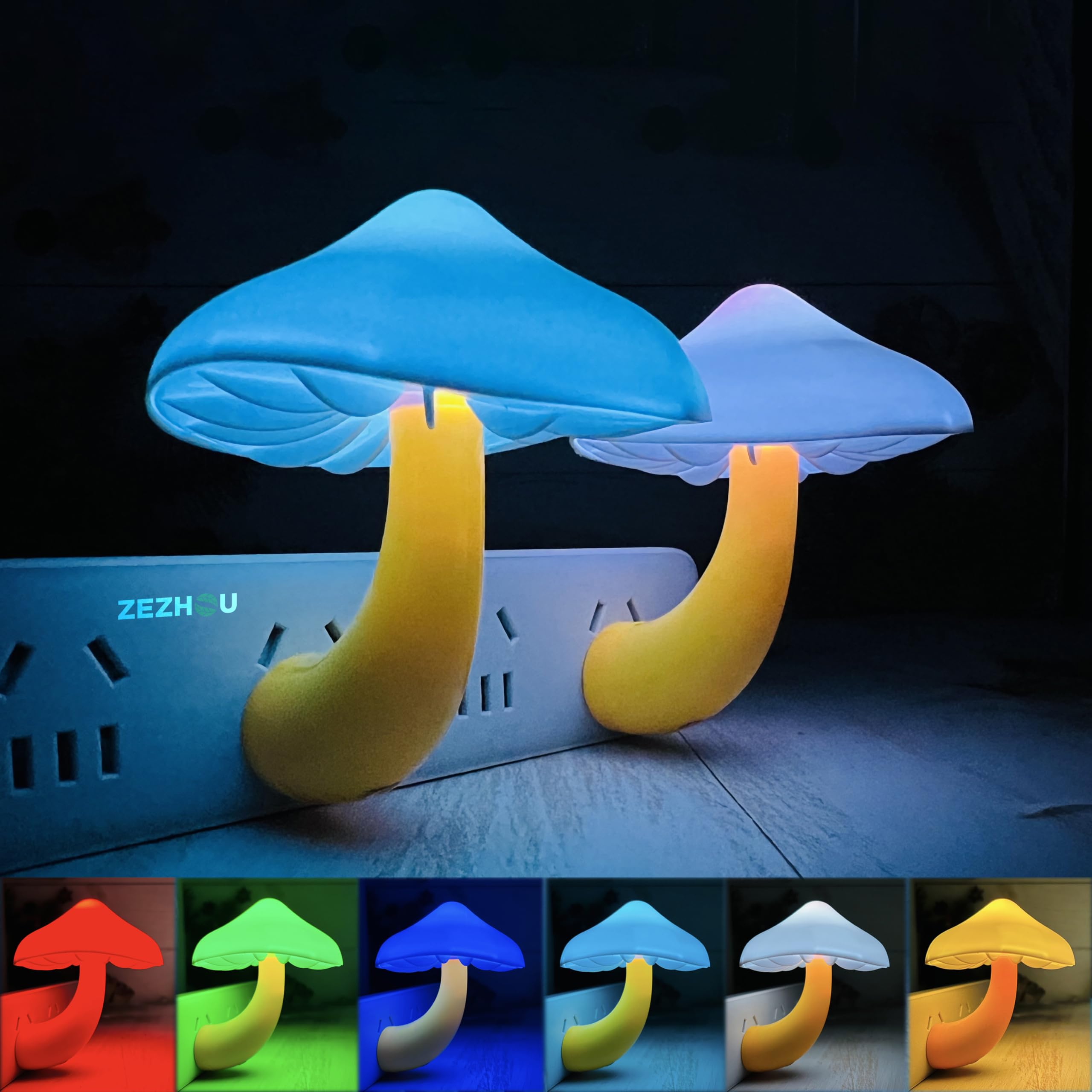 Night Lights Plug into Wall - 2-Pack Sensor LED Mushroom Light  Magic 7 Color Changing Cute Dream Bed Mushroom Lamp for Kids For Mature Userss Living Room Bedroom Kitchen  Bathroom Toilet  Stair Hallway Corridor