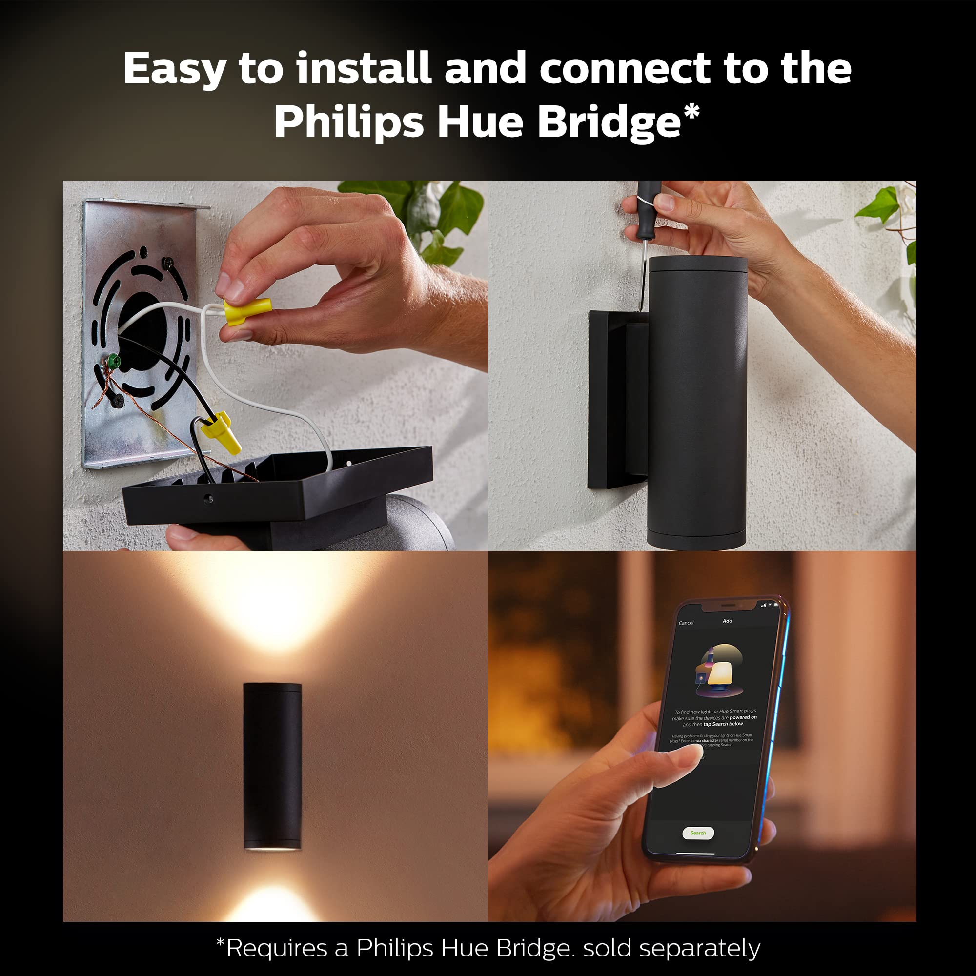 Philips Hue Appear Outdoor Smart Wall Light - Black - LED Color-Changing - 1 Pack - Requires Hue Bridge - Weatherproof - Model 1746330V7