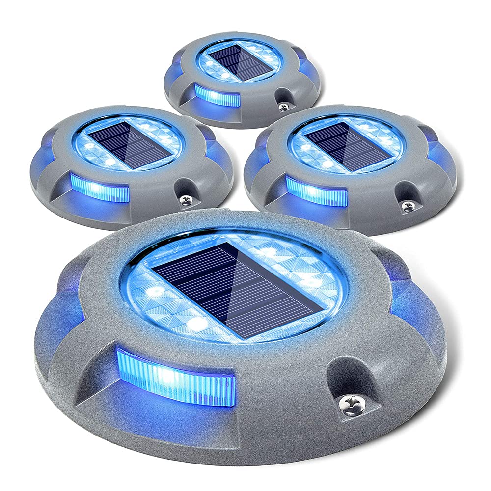 SIEDiNLAR Solar Deck Lights, LED Waterproof Road Markers, 4 Pack, Blue, Model SD0115B, Outdoor Garden Pathway Lighting
