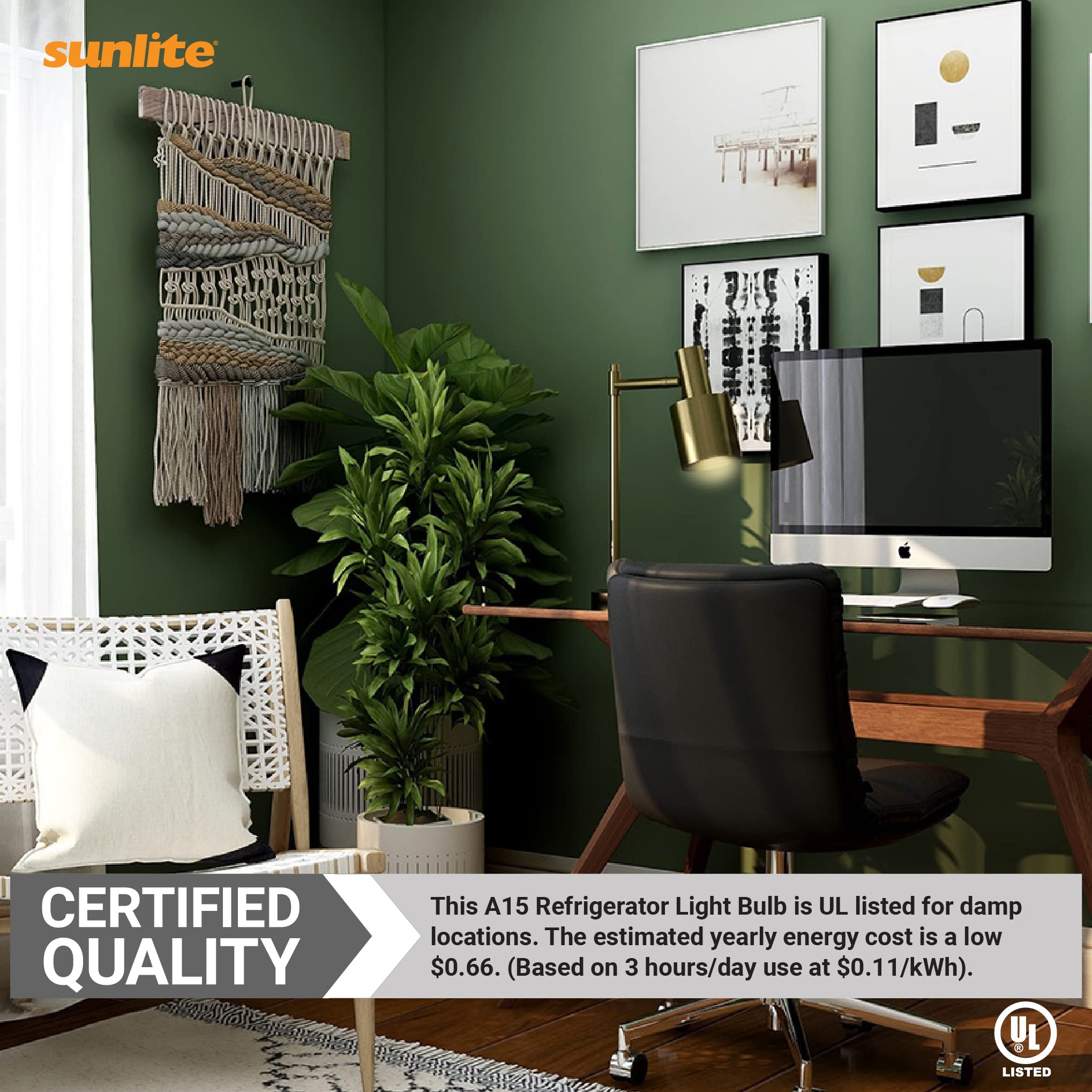 Sunlite Led A15 Refrigerator Light Bulb, 5.5 Watts (40W Equivalent), 450 Lumens, Medium Base (E26), Dimmable, Frosted Finish, Ul