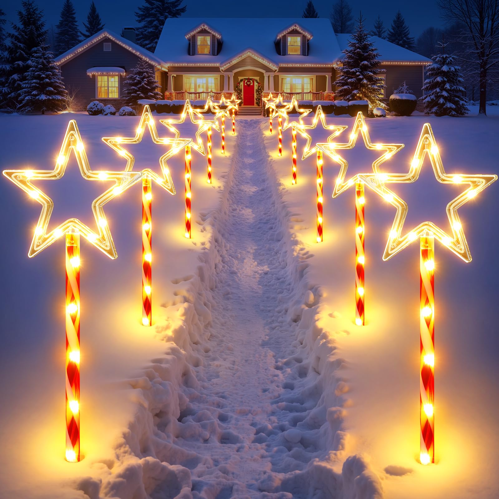 12 Pack Christmas Decorations Outdoor  Twinkling Big Star Solar Christmas Lights With 180 Bright Led And 10 Lighting Modes  Warm White Waterproof Xmas Decor For Pathway Yard