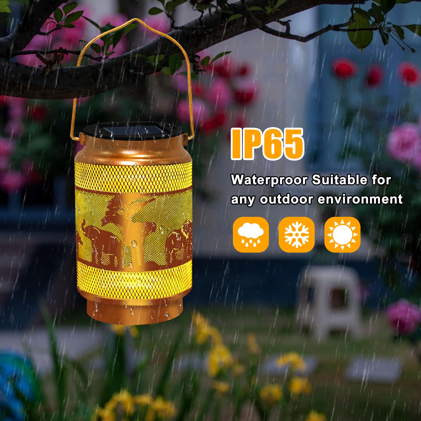 Solar Lanterns Outdoor Waterproof,Hanging Solar Lights Elephant Garden Decor, Elephant Decorative Lanterns for Yard Lawn Porch P