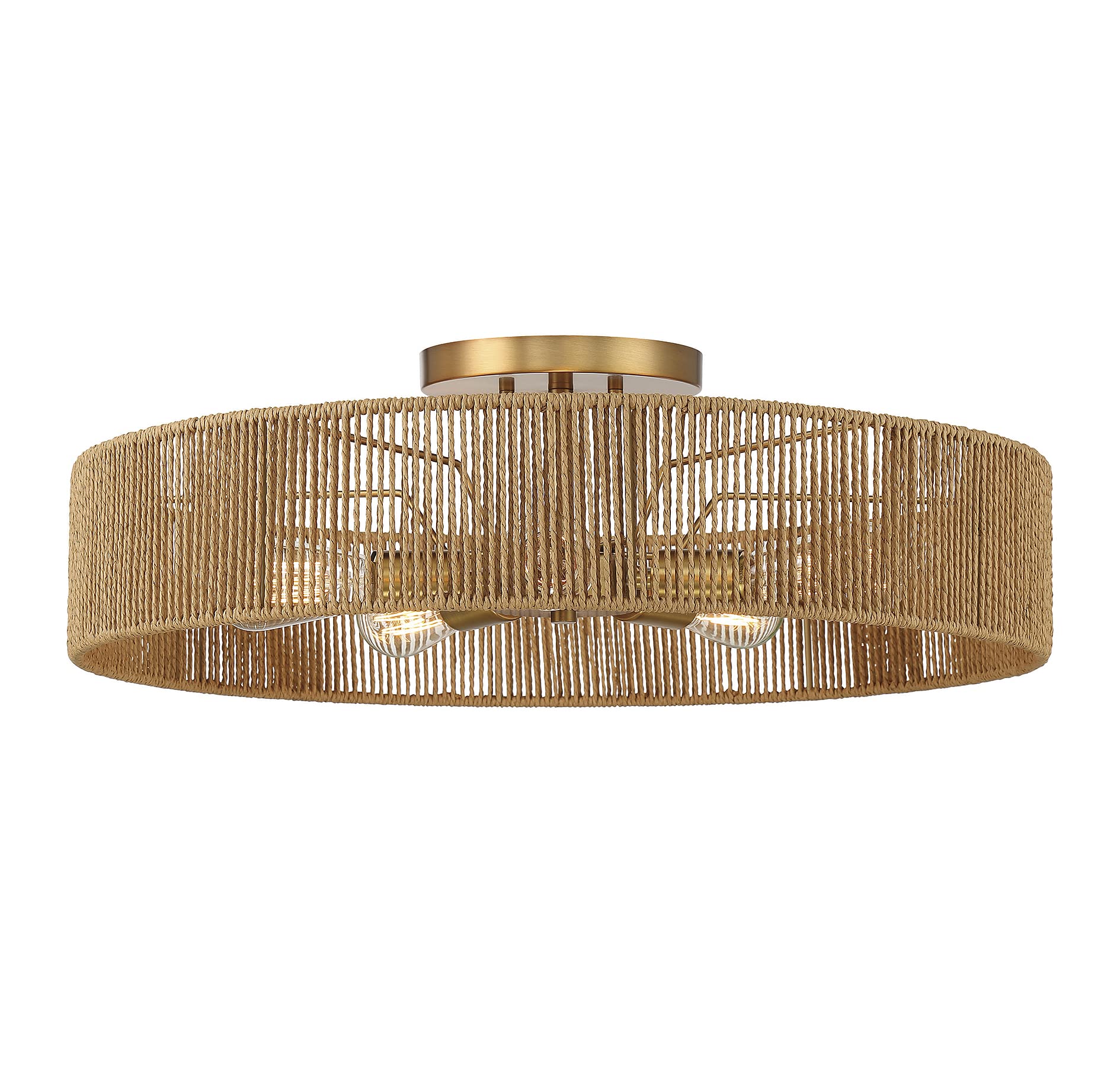 Savoy House 6-1682-5-320 Ashe Bohemian/Eclectic Rope Circle Semi-Flush, 5-Light 300 Total Watts, 8 H x 24 W, Warm Brass