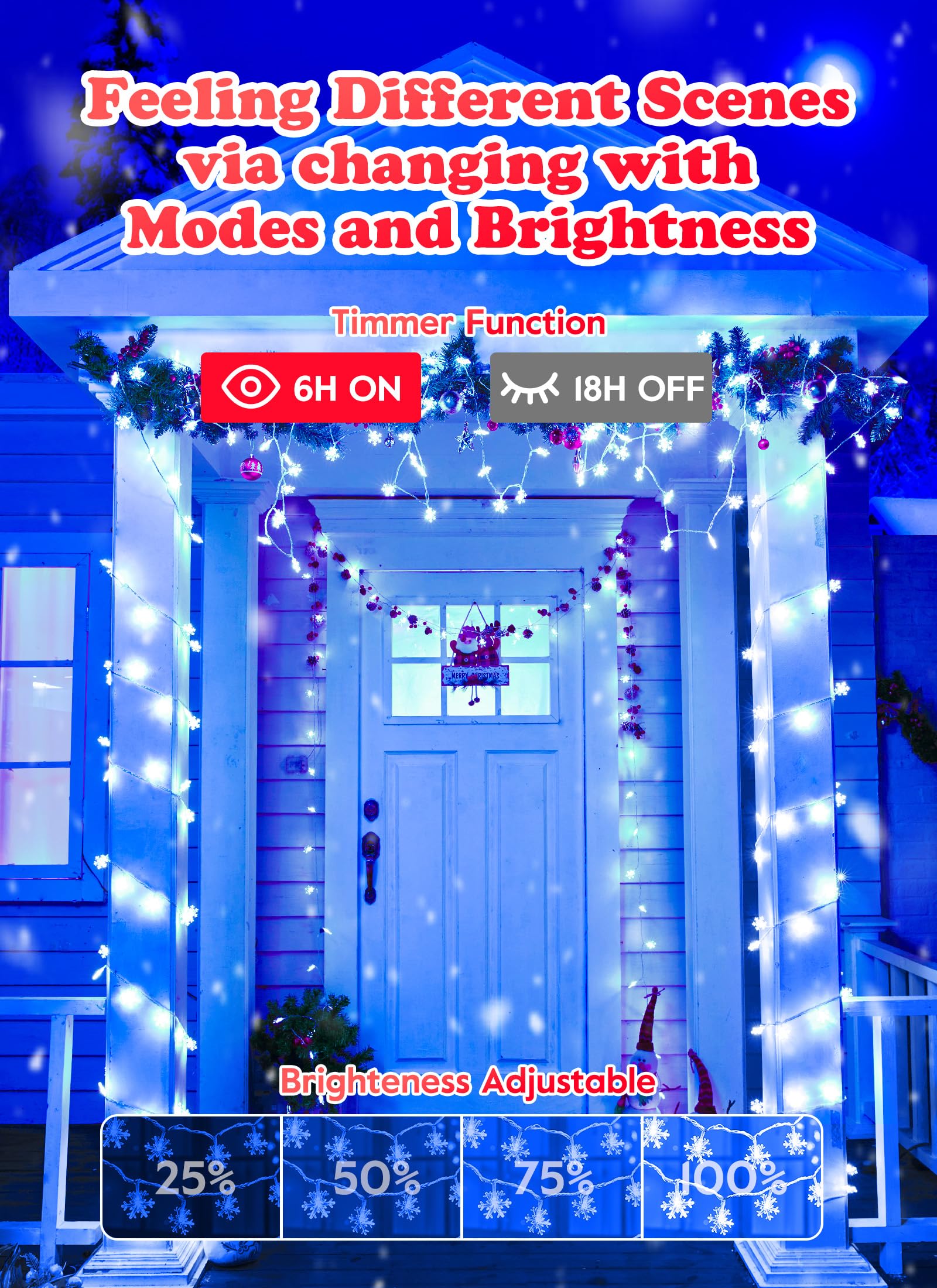 Minetom 2 Pack Snowflakes Lights, 14 Ft 30 Led Christmas Lights, Waterproof Snowflakes Christmas Lights With Battery Operated, 3 Lighting Modes, Shatterproof Xmas Fairy Lights For Indoor Decor