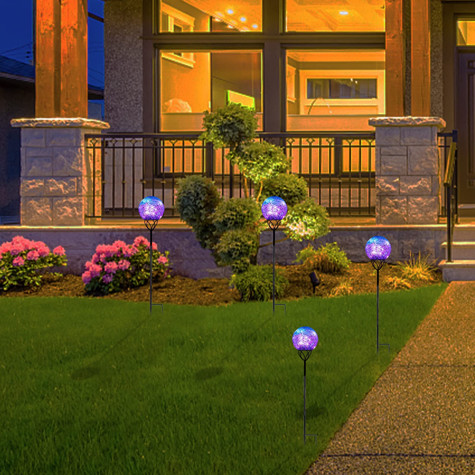 Vcuteka Mosaic Solar Garden Lights - Waterproof Glass Ball Led Stake Light, Purple, 6 Inch
