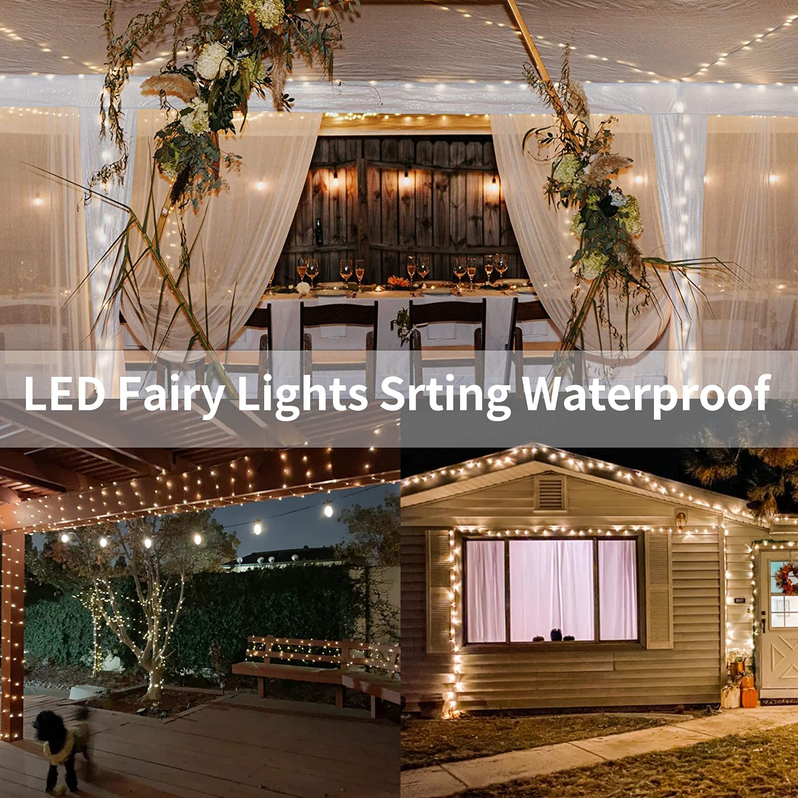 echosari 2 Pack Fairy String Lights, 33Ft, 100 Micro LED, IP68 Waterproof, Remote, Warm White, Model DMO-300