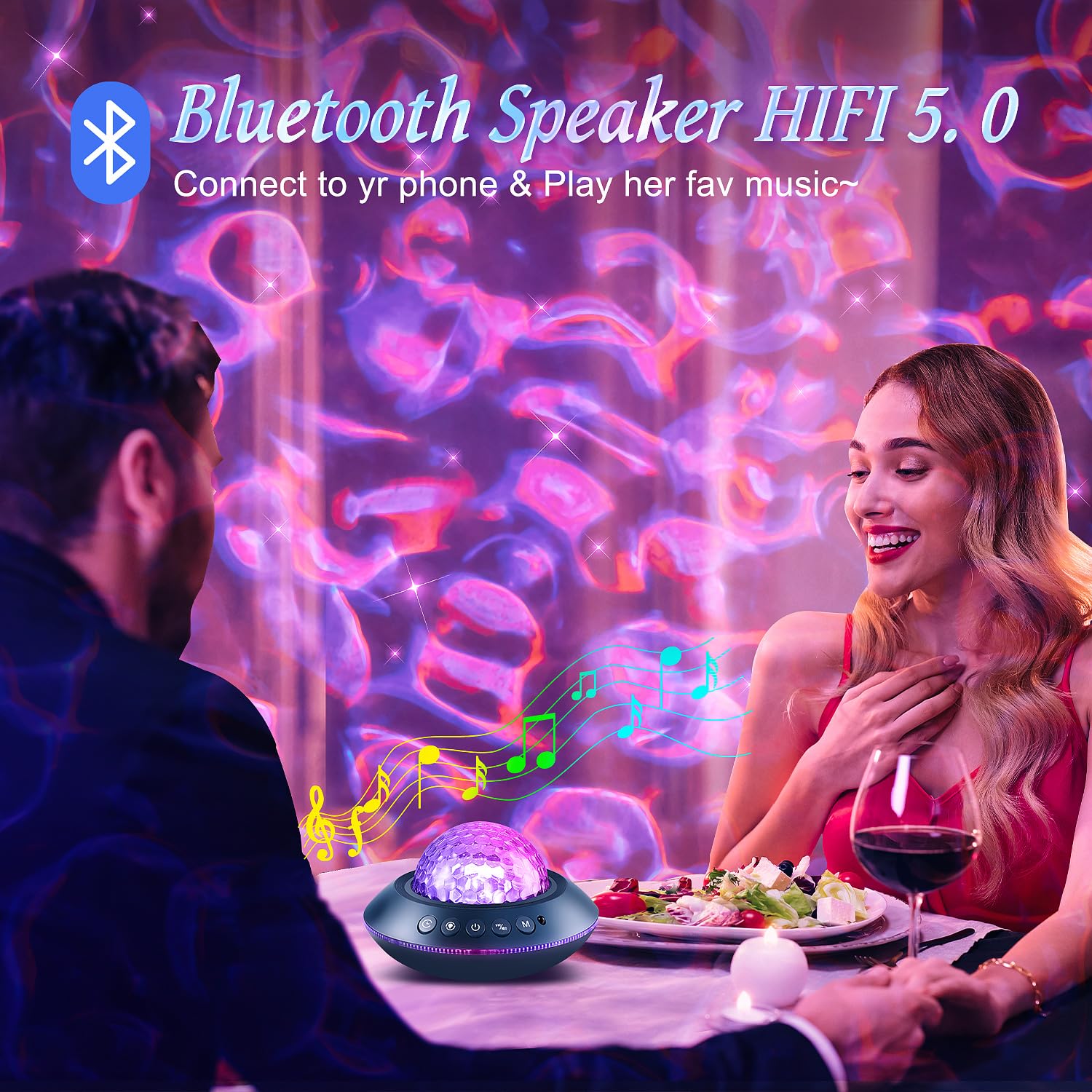 Mubarek Galaxy Projector For Bedroom, White Noises & Bluetooth Night Light Projector,360° Full Coverage Ceiling Projector Galaxy Light Projector,Remote Timer Night Sky Projector Ocean Light Projector