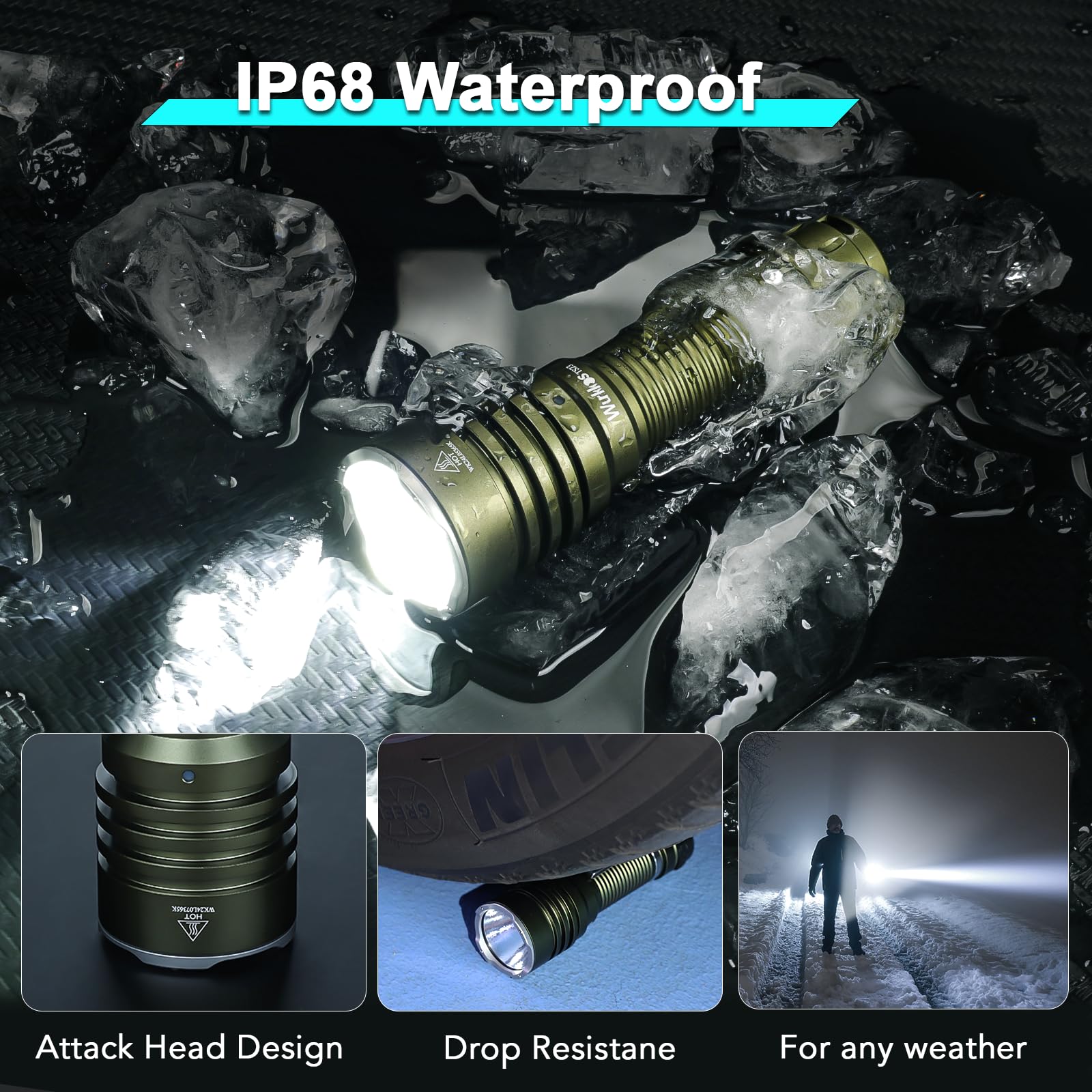 Wurkkos TS23 Tactical Flashlight - 5000 Lumens, IP68 Waterproof, Olive Green