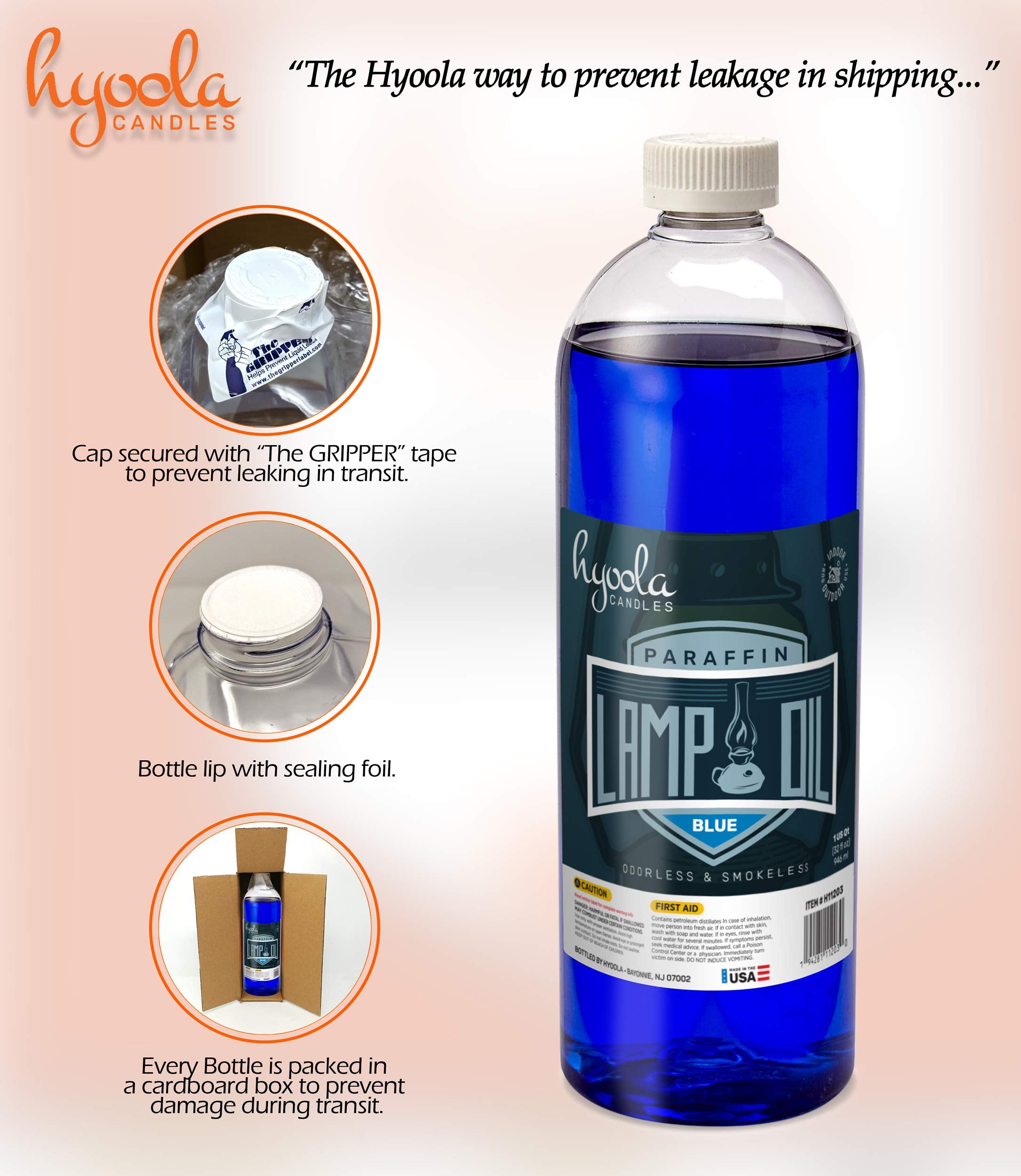 Hyoola Candles Liquid Paraffin Lamp Oil - 32oz Blue, Smokeless, Odorless, Ultra Clean Burning Fuel for Indoor & Outdoor Use