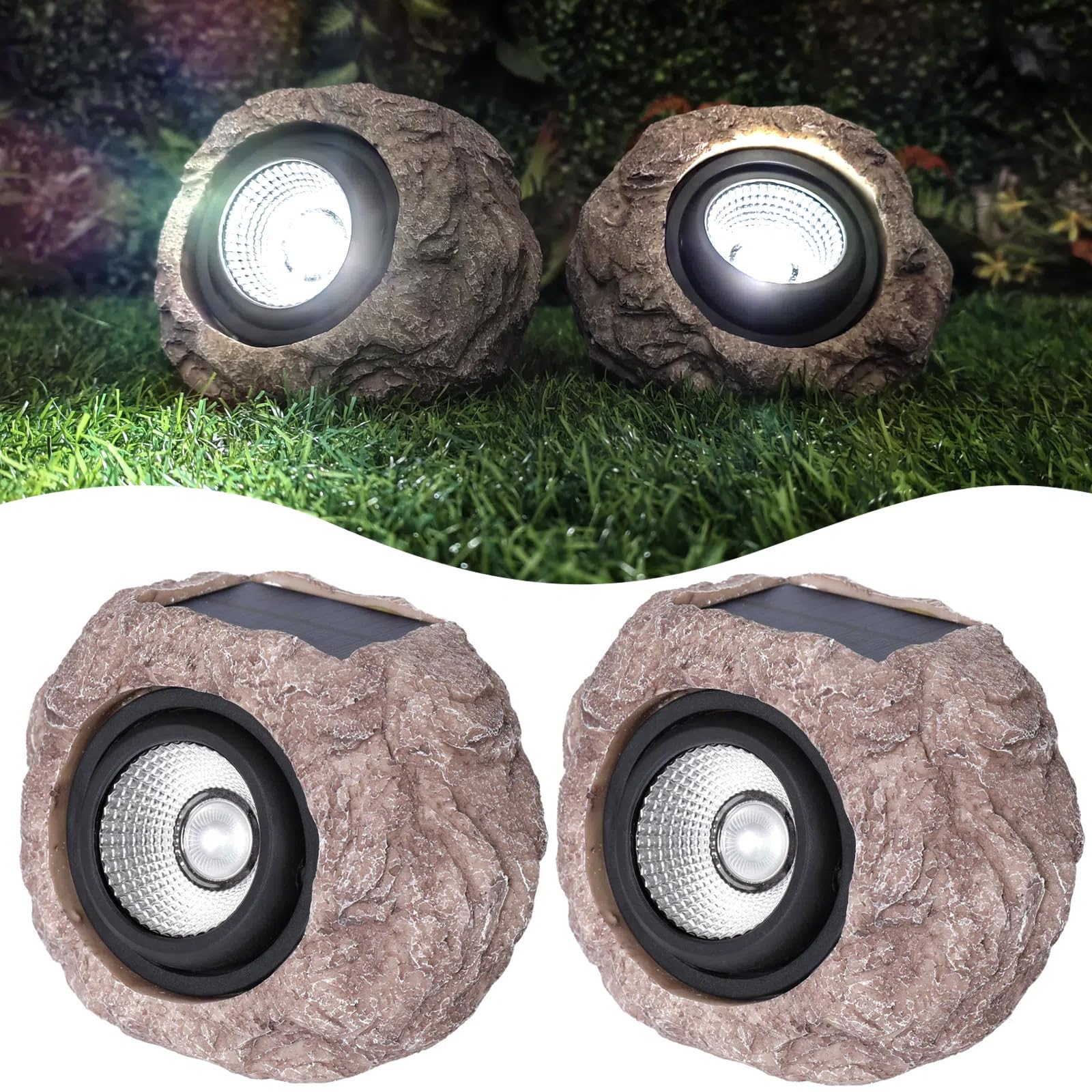 Candieslife Solar Garden Rock Lights Outdoor - Ip65 Led Waterproof Solar Spotlight, Solar Powered Landscape Lights Decorative Garden Stone Lights For Pathway, Walkway, Yard, Patio (2 Pack)