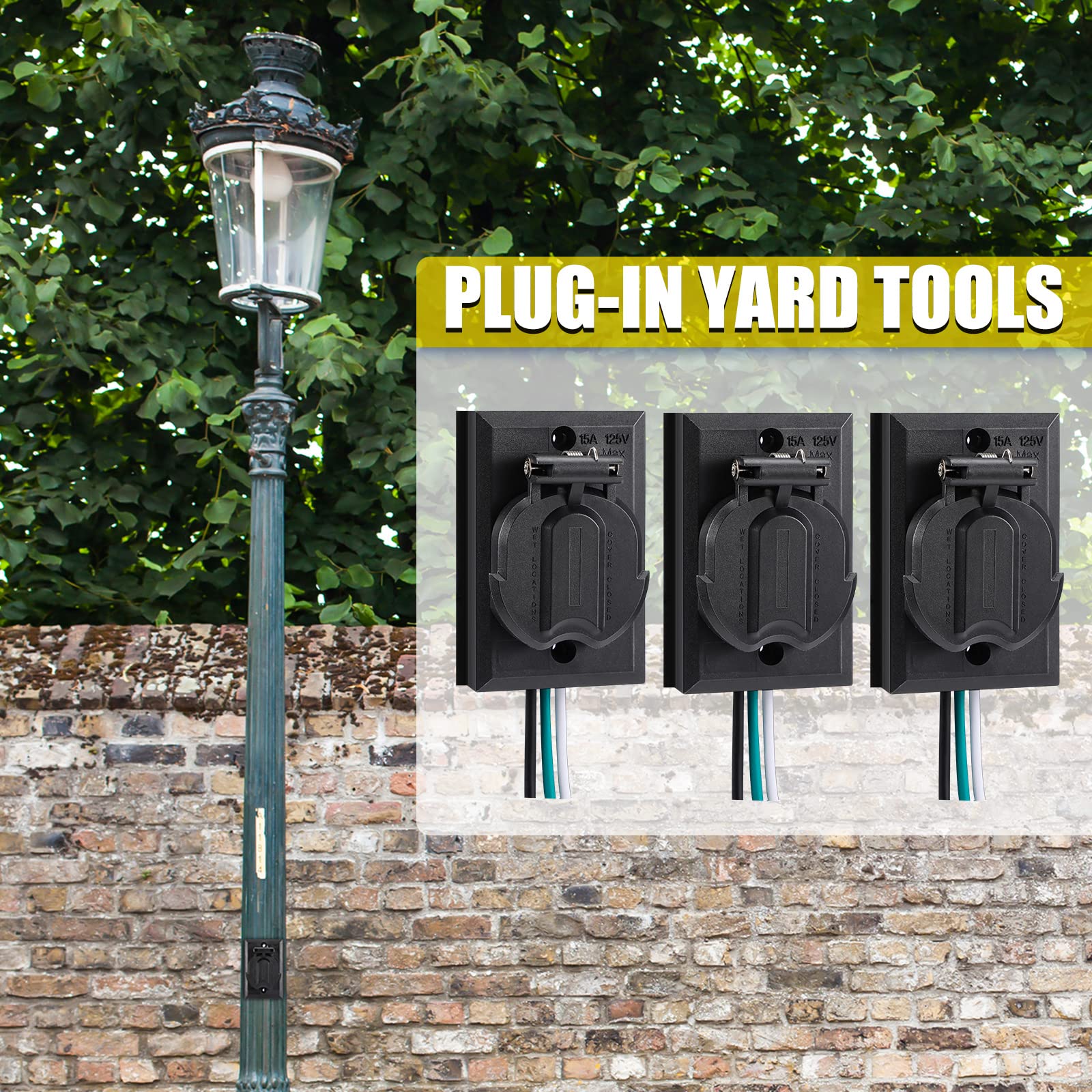 Flutesan 3 Packs Black Lamp Post Outlet 125V 15A Weather Resistant Energy Saving Plug