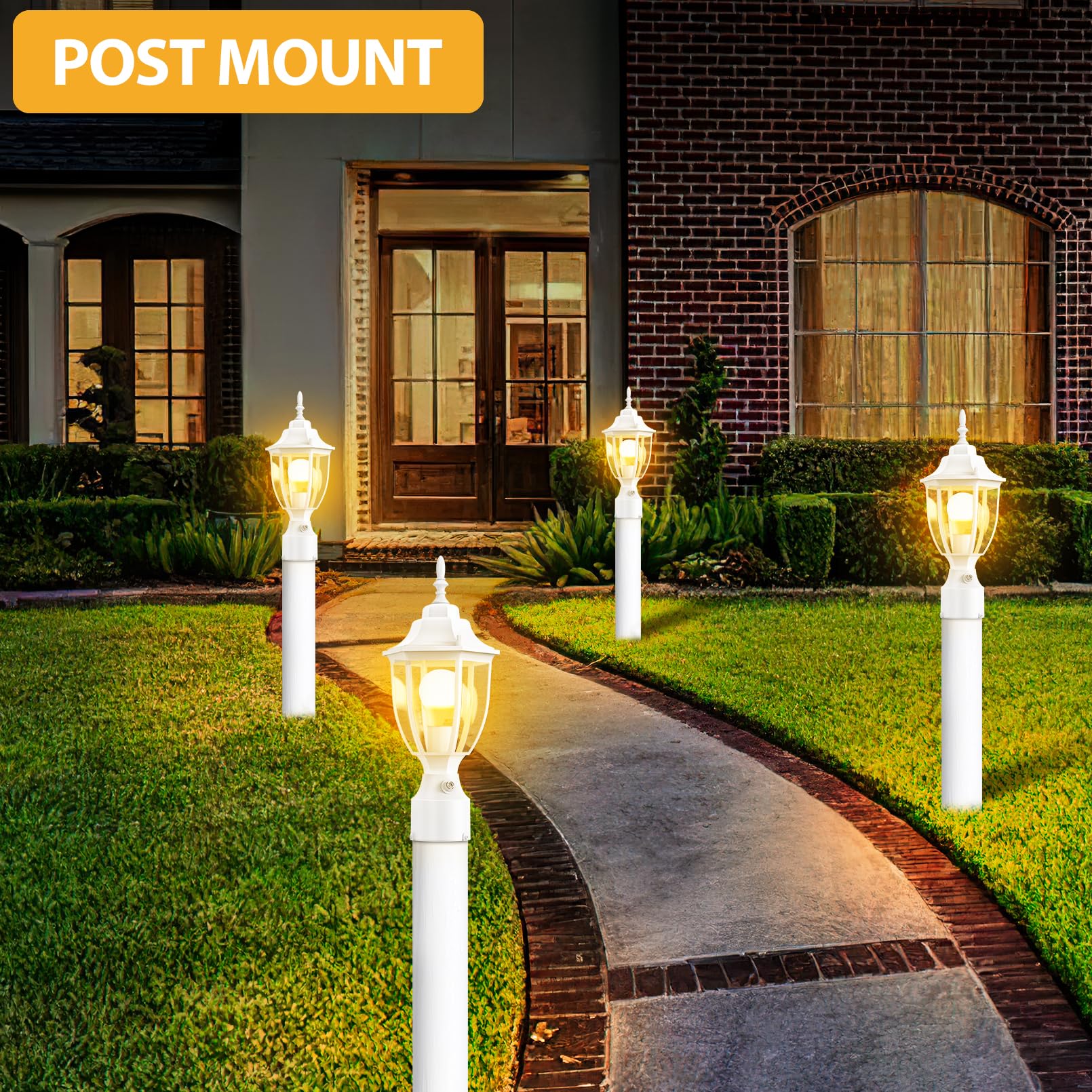 Lamomo Dusk to Dawn Outdoor Post Light, Waterproof Aluminum Lamp Fixture, White, 1-Pack for Yard, Patio, Garden