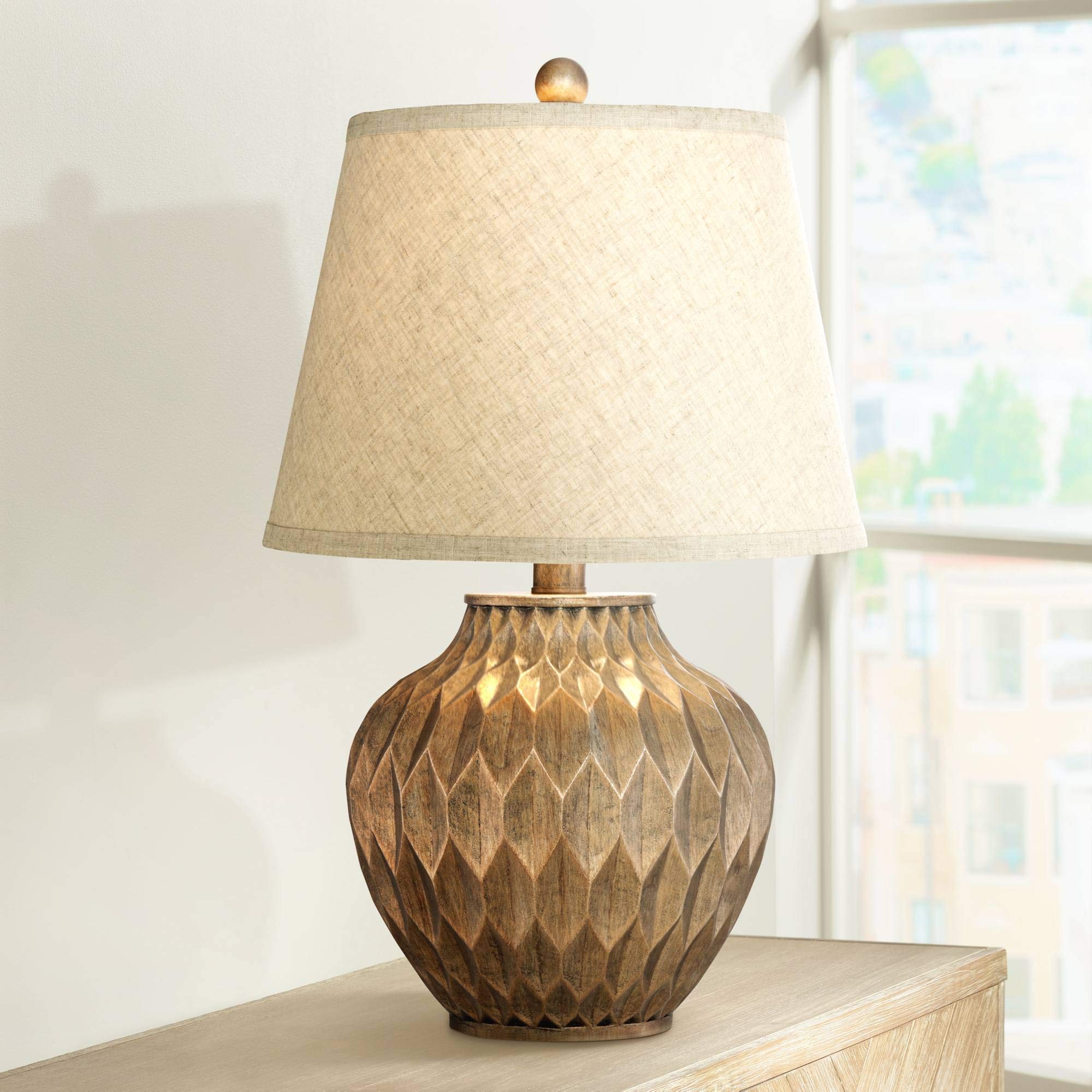 360 Lighting Buckhead Modern Accent Table Lamp 22" High Bronze Resin Urn with Tapered Fabric Shade for Bedroom Living Room Office