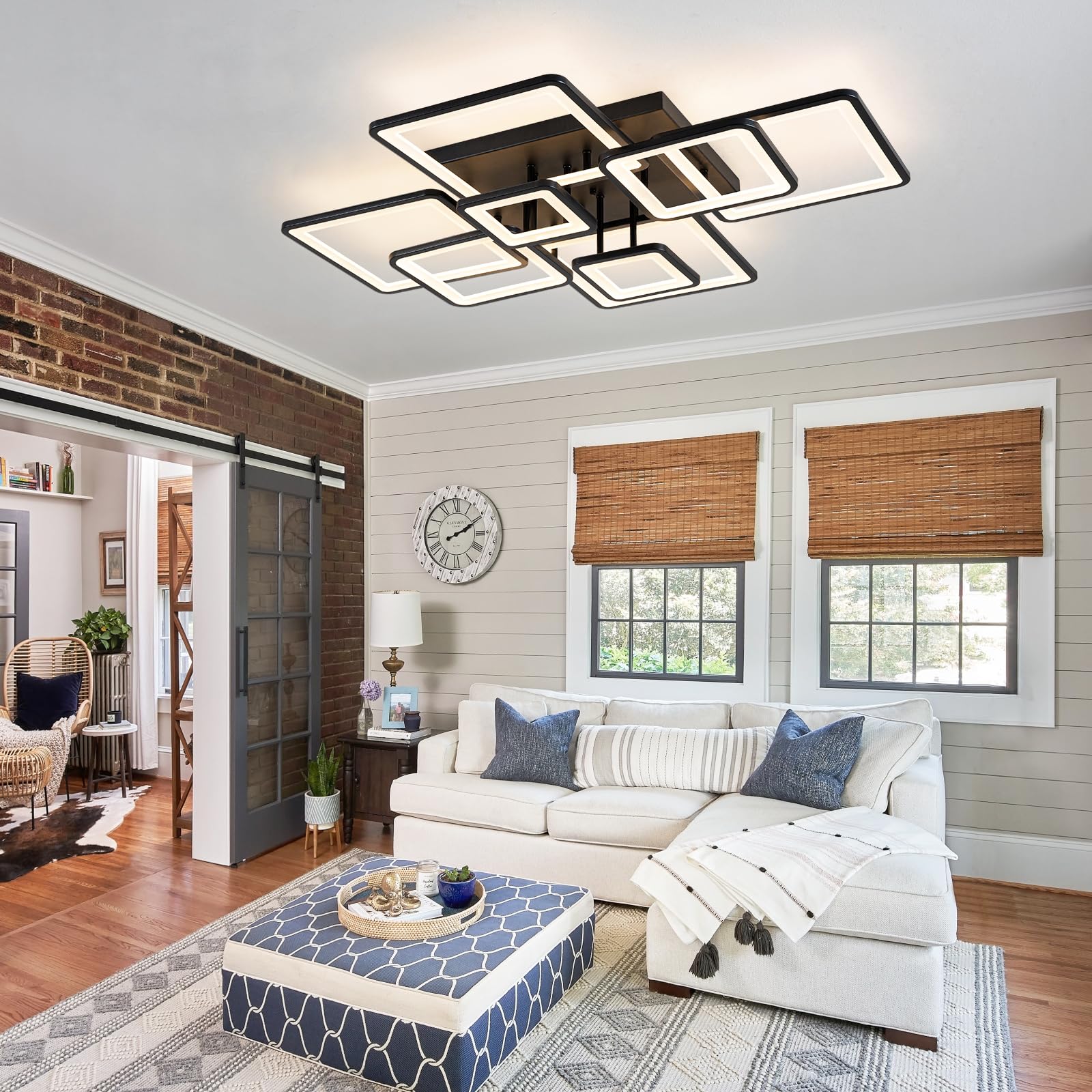 Shine Luest Modern Led Ceiling Light, Dimmable Led Chandelier Black Flush Mount Ceiling Lights, Remote Control Acrylic Ring Ceil