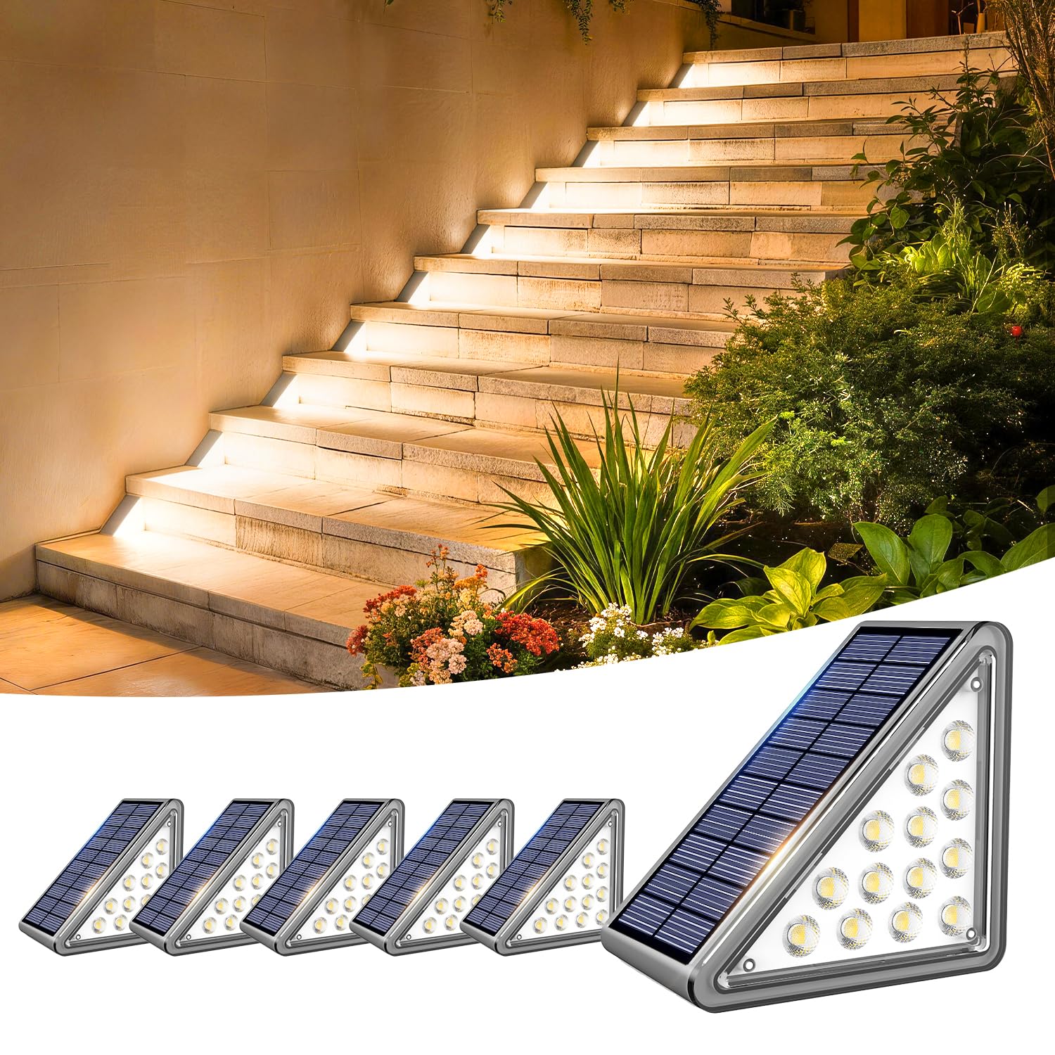 JEJOT Solar Step Light Outdoor Stair Lights, Deck Lights Outdoor Powered IP65 Waterproof, 3000K Warm White Solar Outdoor Step Li