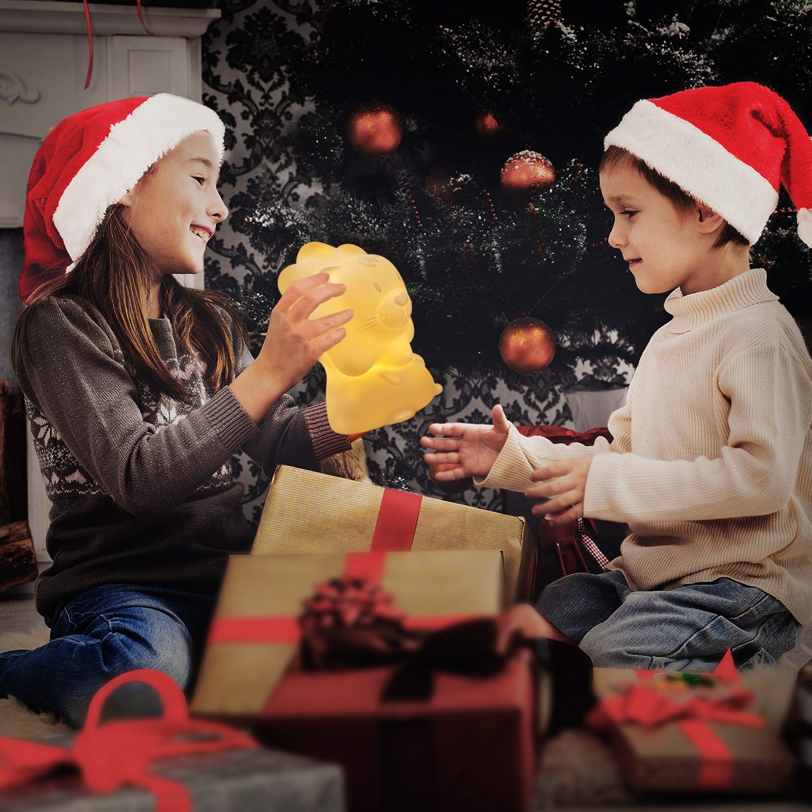 JADENS Cute Night Light for Kids - Paint Free Silicone Lion LED Nightlight, Nursery Lamp with Timer, for Toddler, Baby, Girls, B