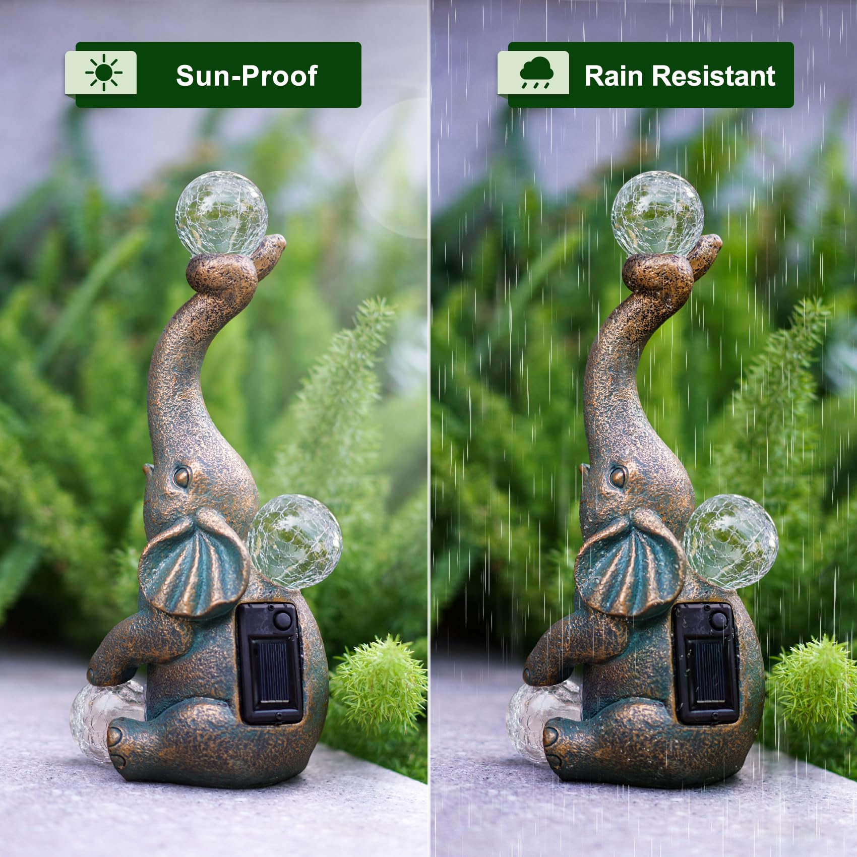 Mininova Garden Decor Outdoor Statues Elephant With Cracked Glass Balls, Cute Solar Figurine For Patio, Lawn, Yard Art Ornament