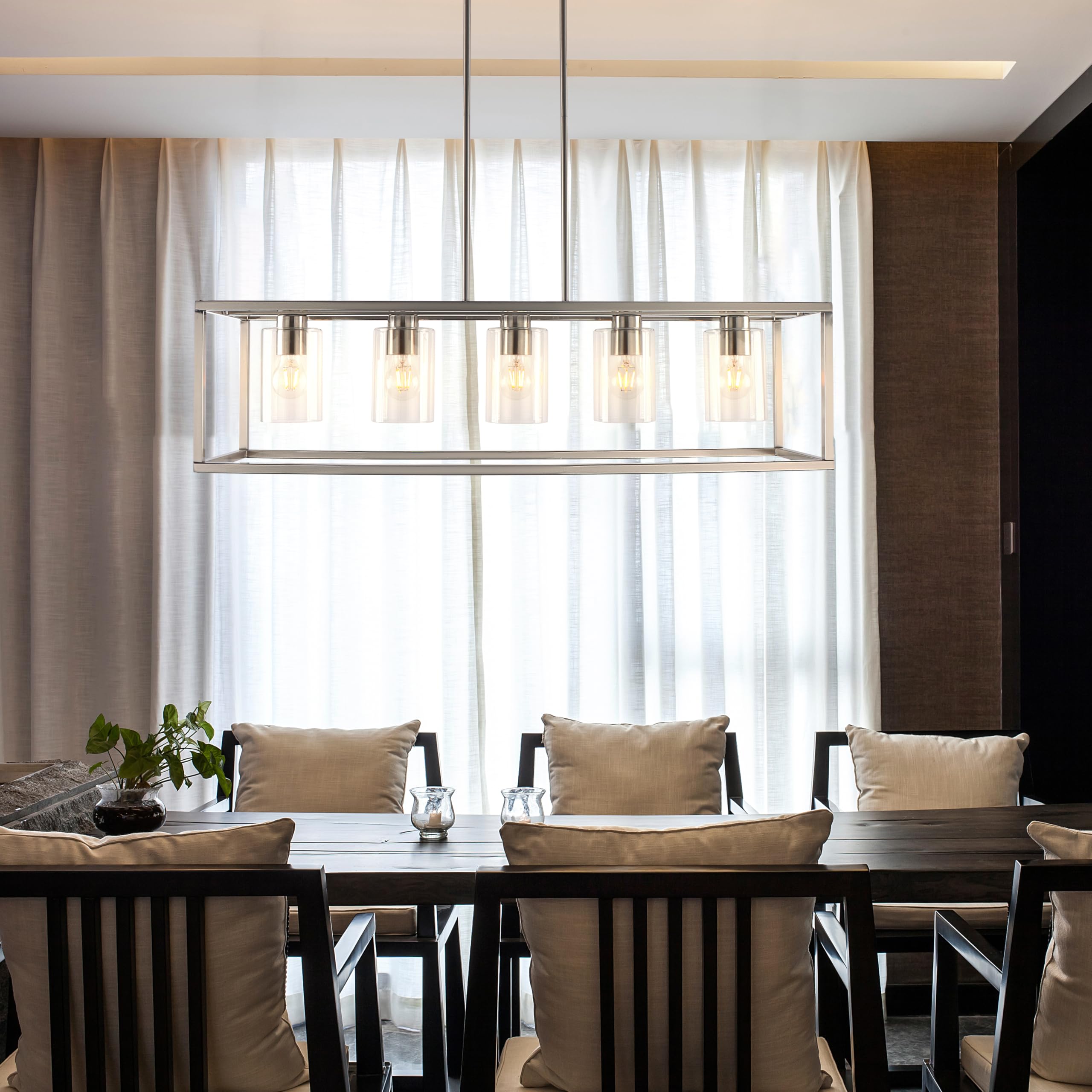 Kalium 5-Light Chandelier Pendant Light Fixture - Modern Metal Industrial Design, Silver Finish, Easy Installation for Dining Room & Kitchen