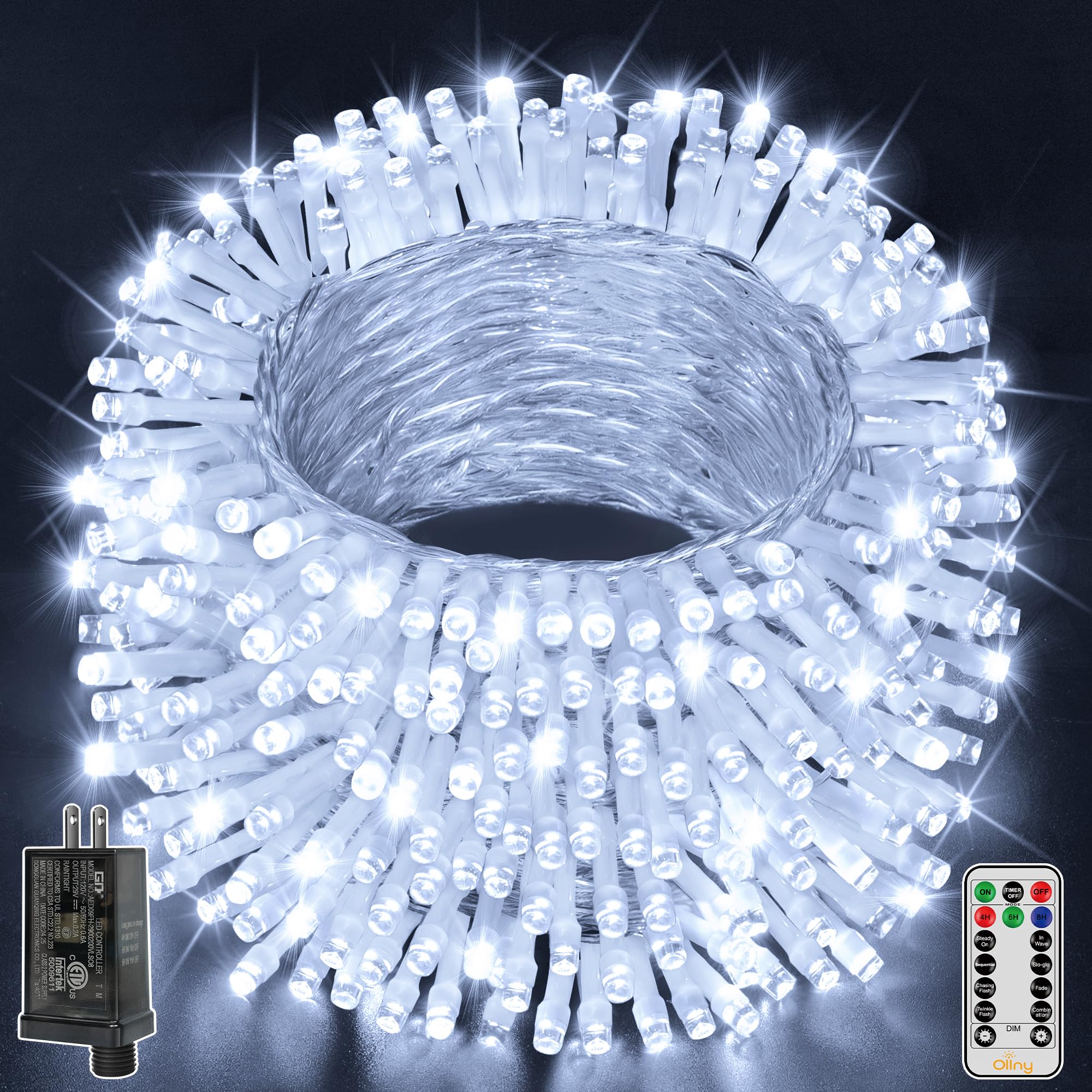 Ollny 400Led Christmas Lights Outdoor, Cool White Fairy String Lights With Remote, 8 Modes, 131Ft For Indoor/Outdoor Decorations