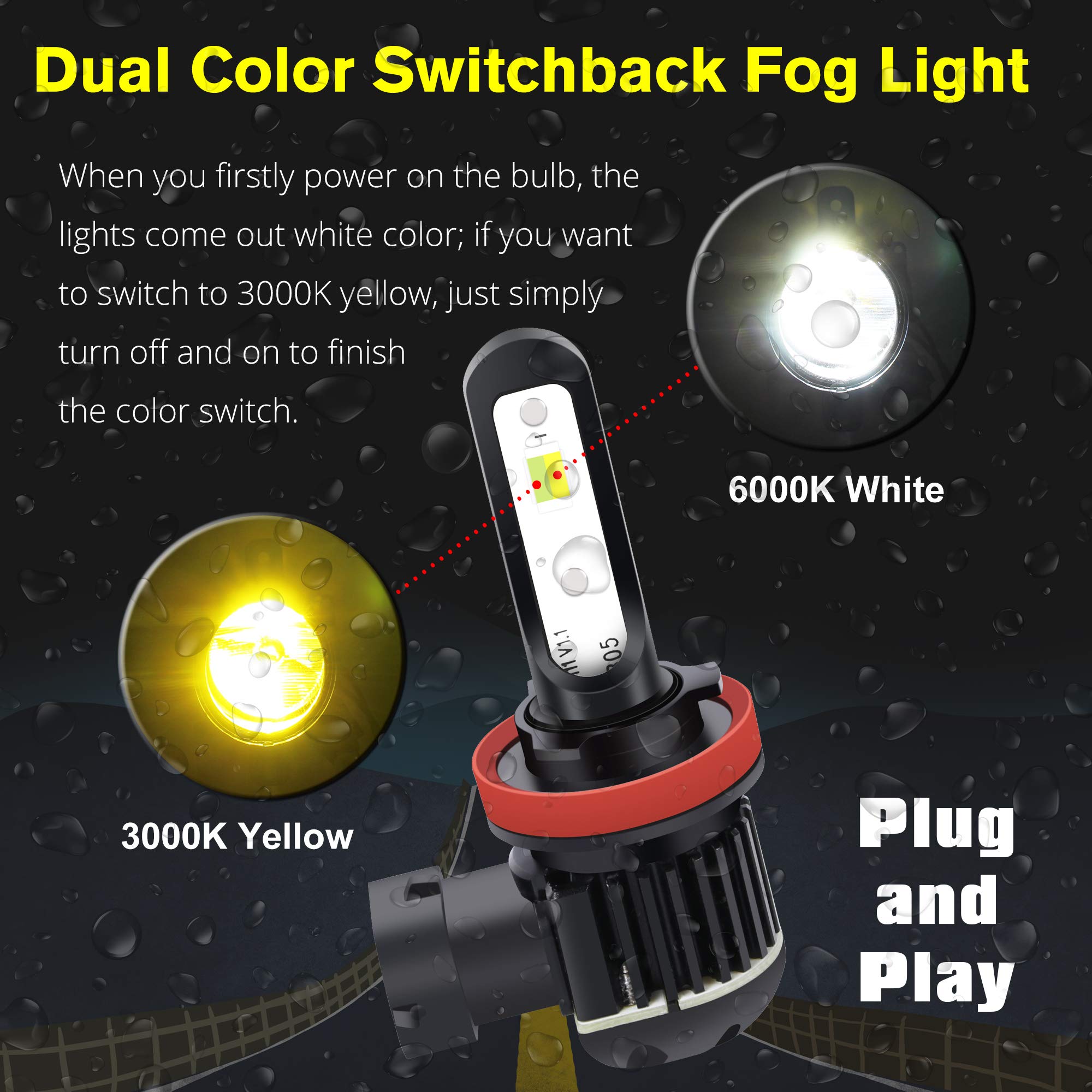 Alla Lighting 5200Lm 5201 Drl Ps19W 5202 Led Switchback Fog Lights Or Drl Bulbs  2-Color 6000K Xenon White/3000K Yellow 12085C1 Ps24W Ff 12V Daytime Running Lights Lamps Replacement