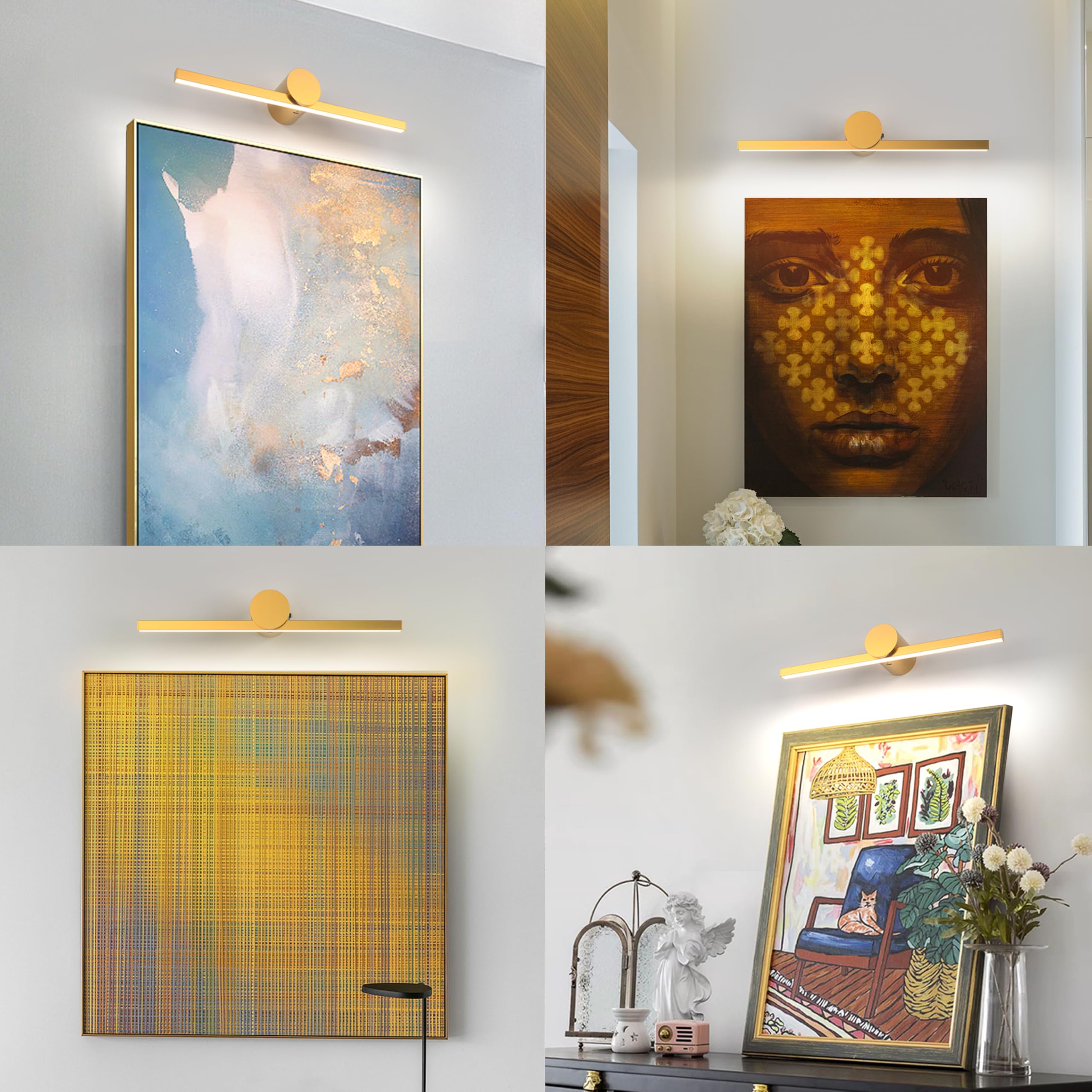 Zitostory Battery Operated Picture Light With Remote Wireless Dimmable Art Lights For discomfort-reducingtings Rechargeable Gallery Light Artwork Lighting For Canvas  Portrait (Gold 11.4 Inch)