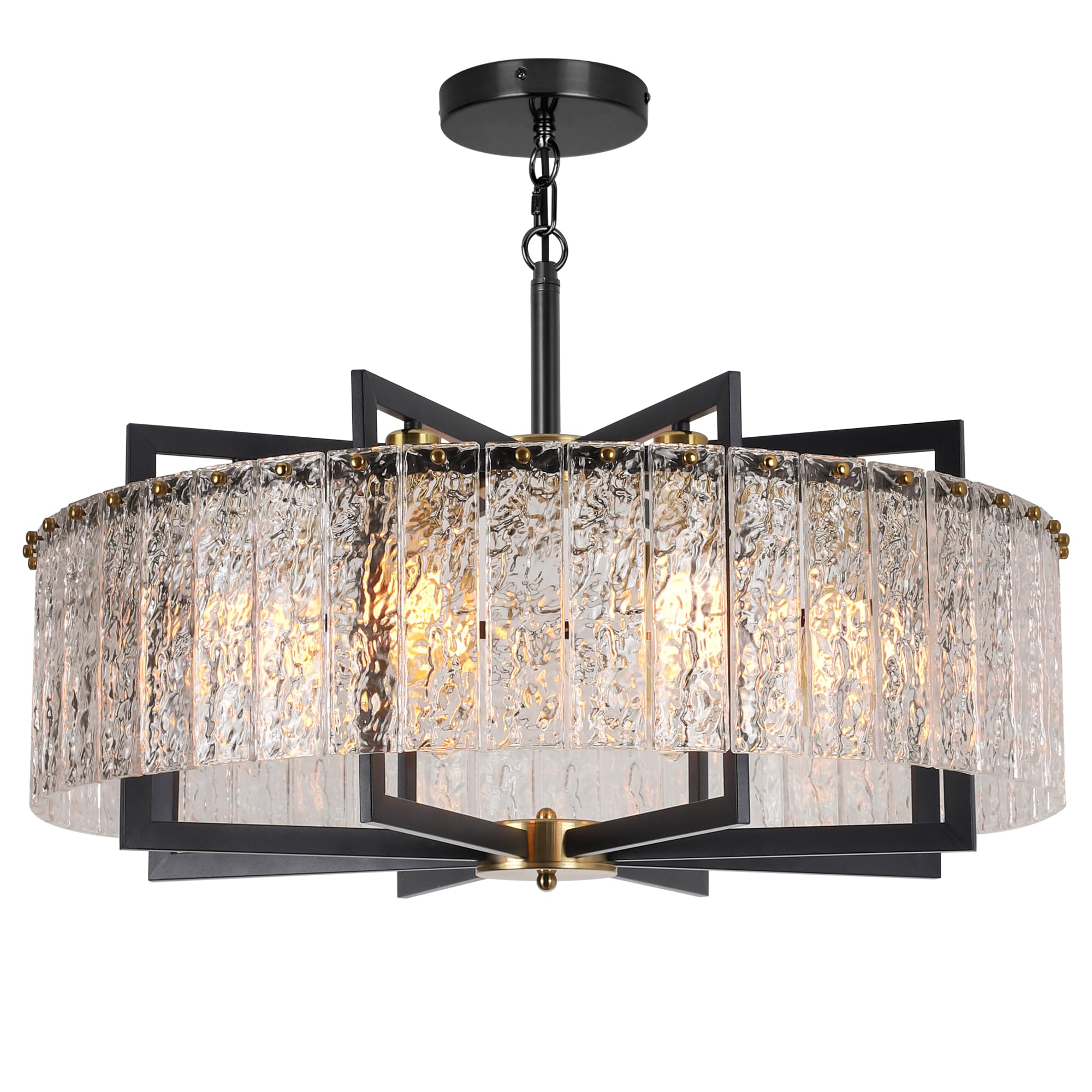 Kuailkag Crystal Chandeliers for Dining Room Light Fixture 30 Large Water Glass Pendant Lights Farmhouse Ceiling Hanging Chandelier for High/Slope Ceiling-Black