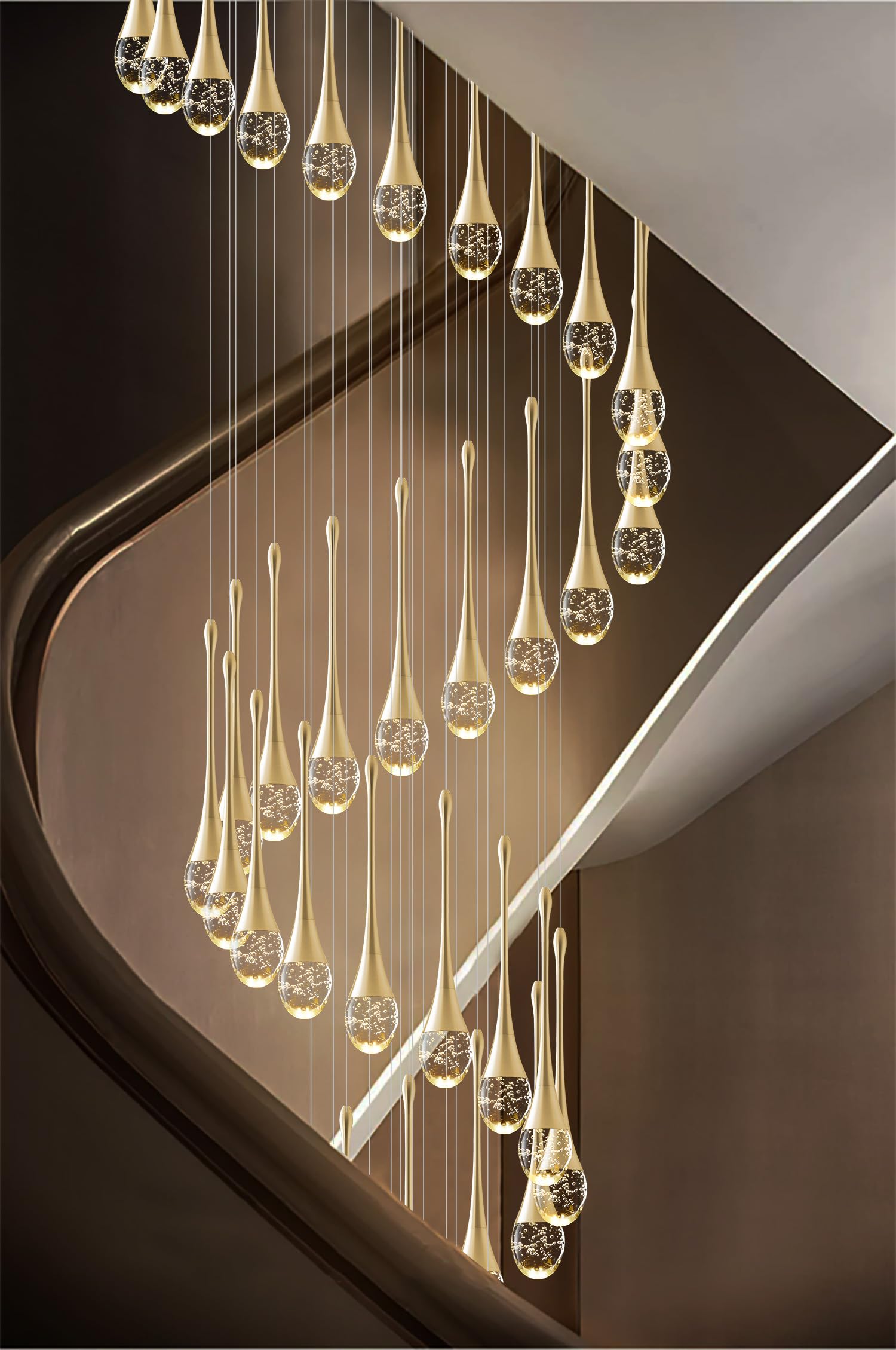 ykolupty H197 Foyer Chandelier - 42-Lights Dimmable Crystal Pendant Lighting, Gold Finish for High Ceiling Living Room & Staircase