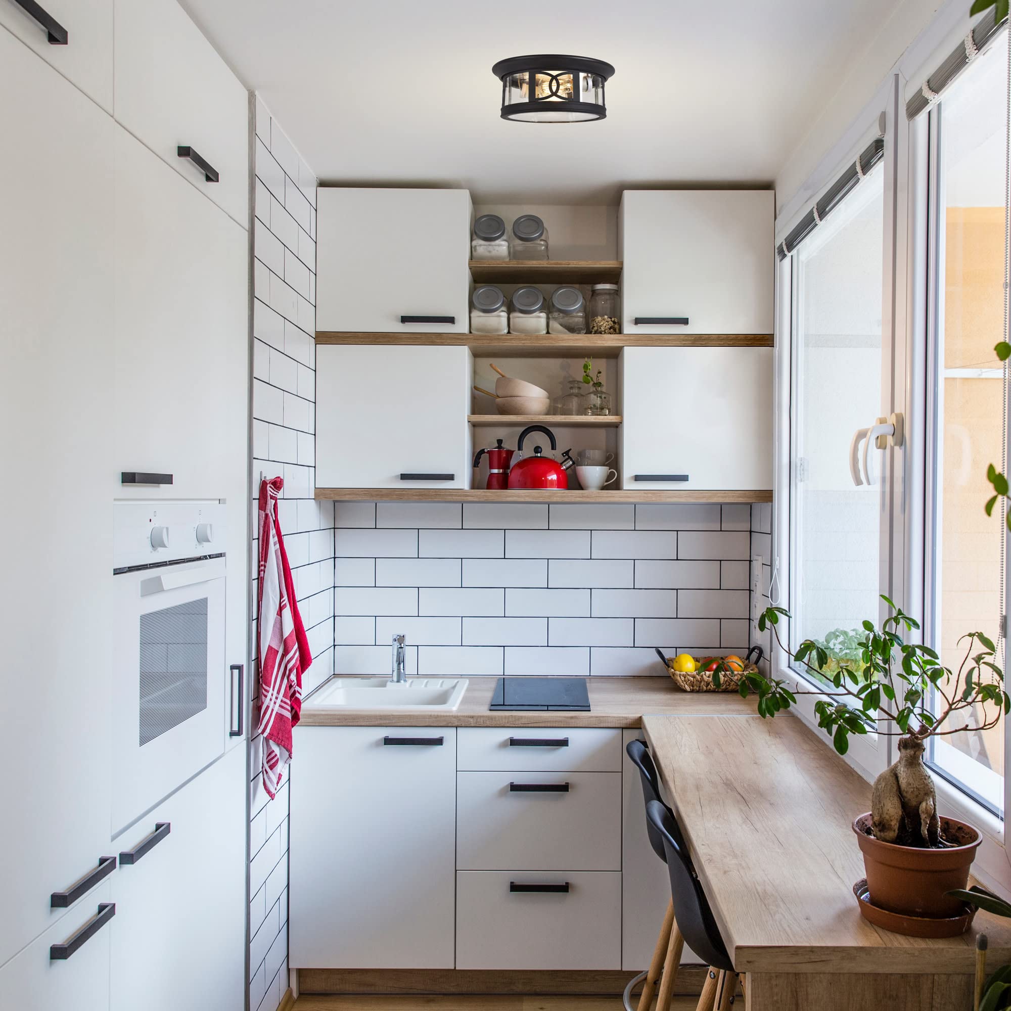 Design House 589002-Blk Summit Traditional Outdoor/Indoor Dimmable Ceiling Light With Clear Glass For Porch Entryway Patio Hallw