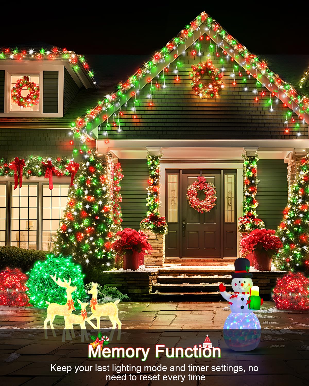 Christmas Lights Outdoor, 53 Ft 486 Led Christmas Lights For Outside, Timer & Memory, Plug In 8 Modes Hanging Fairy Light With 1