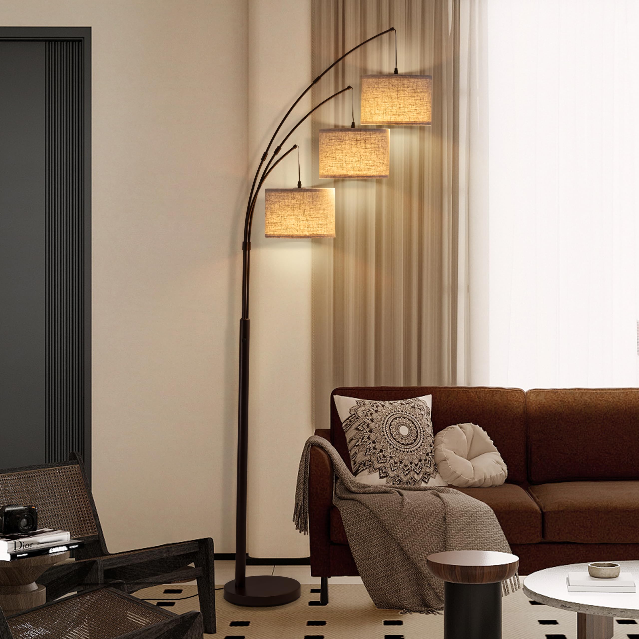 Netin 3 Light Arc Floor Lamps for Living Room, Dimmable Floor Lamp with Remote Control, Modern 80 Tall Standing Lamp, 3 Color Te