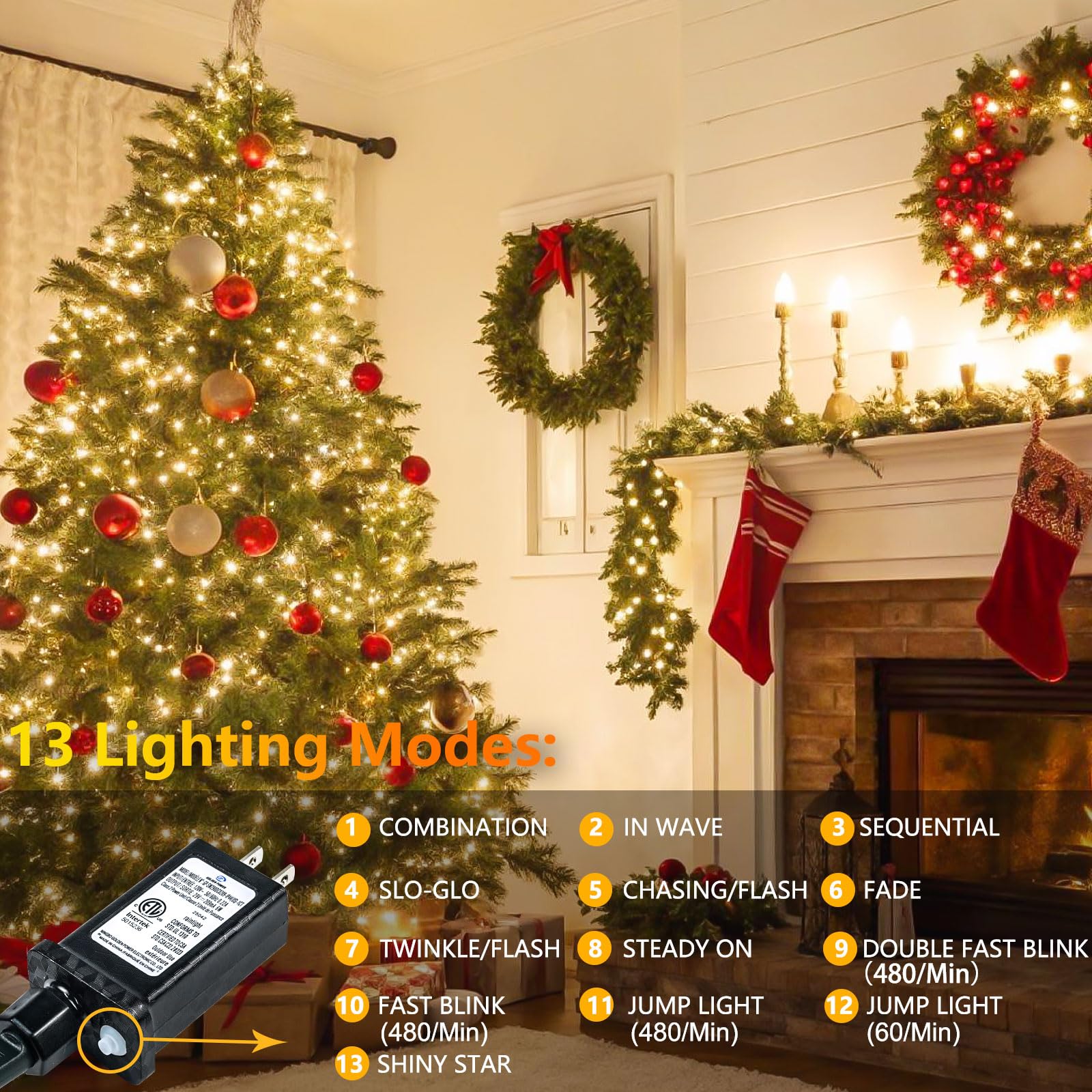 SANJICHA Connectable 100 LED String Lights, 33FT Warm White, 13 Modes, Waterproof, Clear Wire, Model MLS-D29V6WUC-O