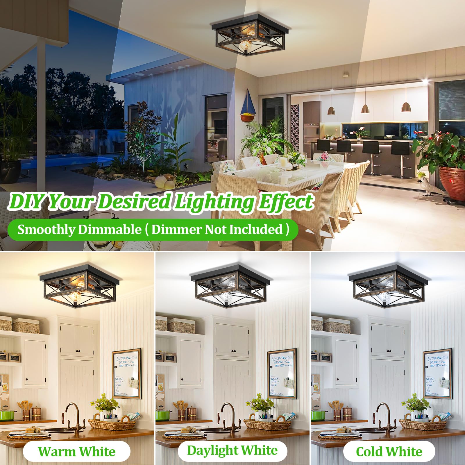 Oil Rubbed Bronze Hallway Light Fixtures Ceiling, 2-Light Farmhouse Industrial Flush Mount Ceiling Lights, 2-Pack Metal Kitchen