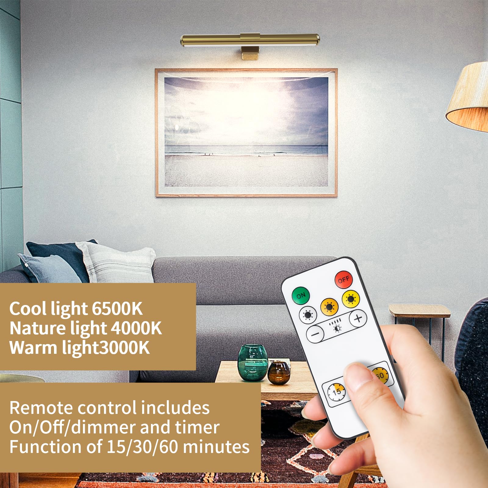 Swatia Led Picture Light, Battery Powered Painting Picture Lights, With Timers And Dimming Metal Remote Display Art Lamps, For P