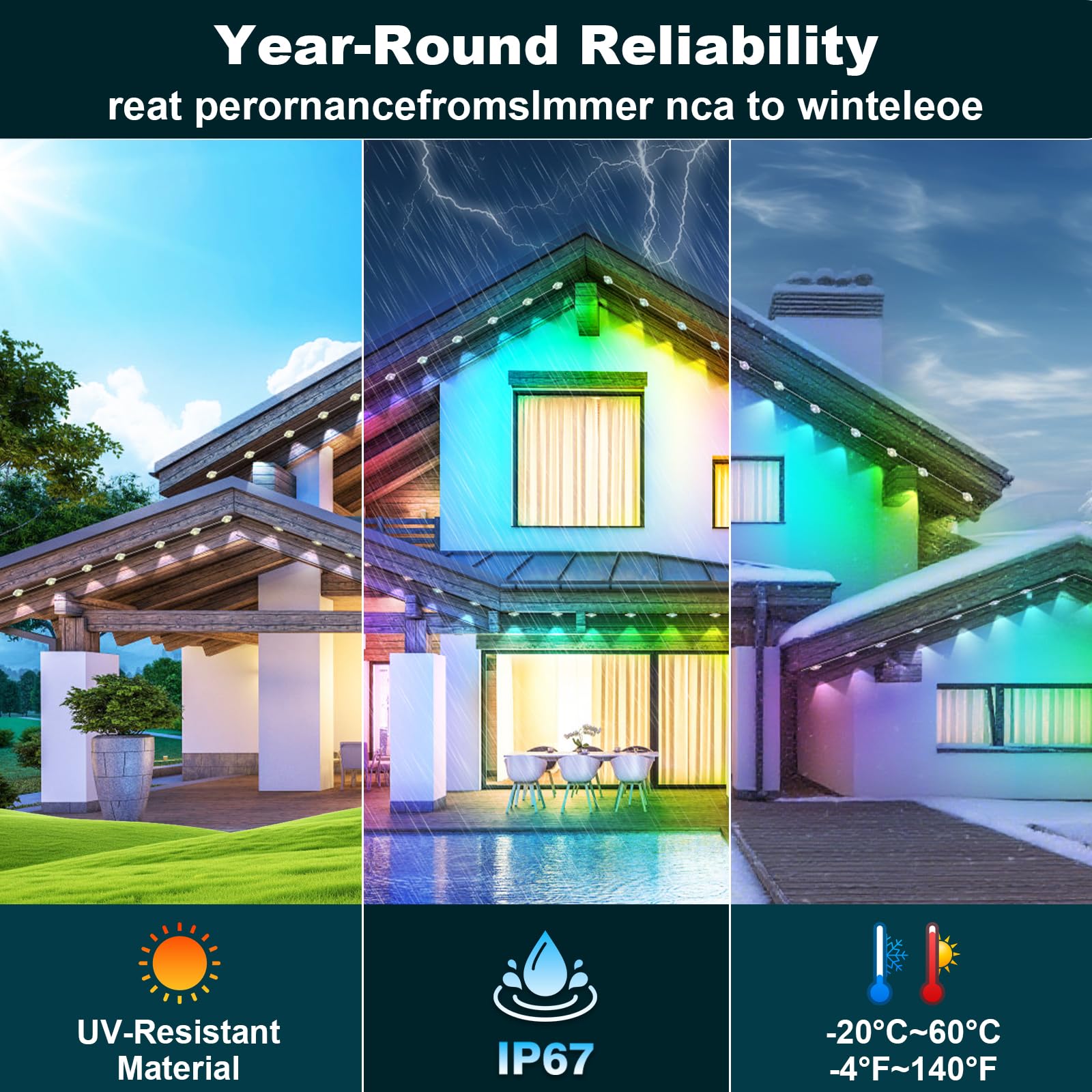 INZIDOL Permanent Outdoor Lights, 300FT RGB Waterproof Smart Lights for Roof, Christmas, Party with Remote APP Control