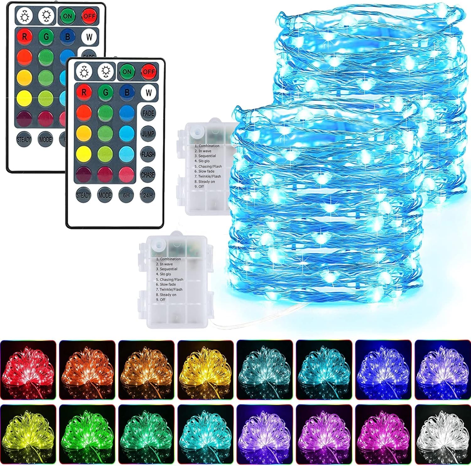 Bensack Fairy String Lights, Battery Operated, 16 Colors, 16.5 FT, 50 LED, Remote Control, Multicolor, Model JT00092