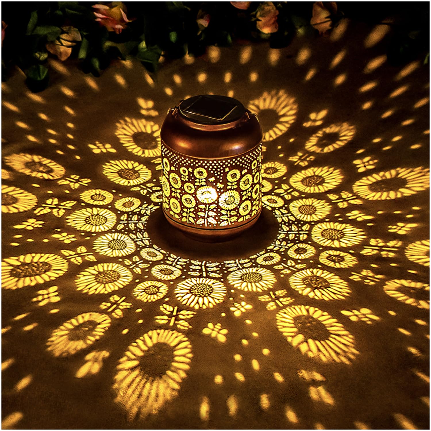 2 Pack Sunflower Solar Lanterns Outdoor Waterproof Hanging Solar Lights Sunflower Gifts For Women Men Mom Metal Decorative Led O