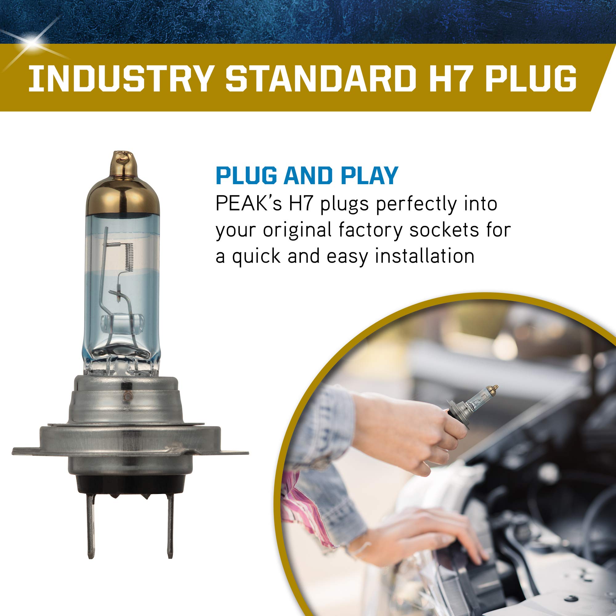 Peak Power Vision Gold Automotive High Performance H7 55W Headlights (2 Pack)