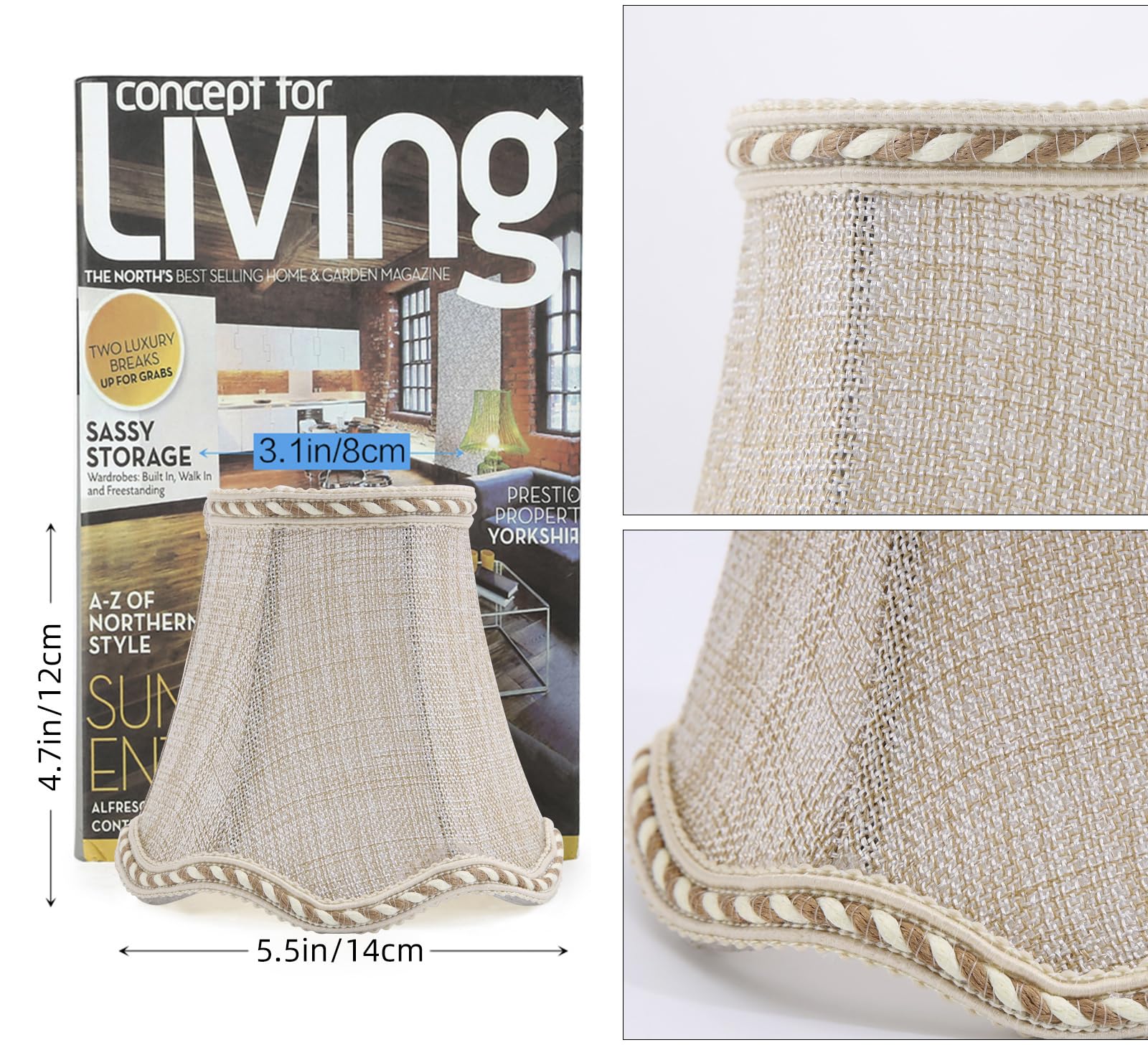 Fuloon Clip-On Bulb Shades, Modern European Style Mini Bell Shades, 3.1X4.7X5.5 In, 6 Pack(Sand Beige)