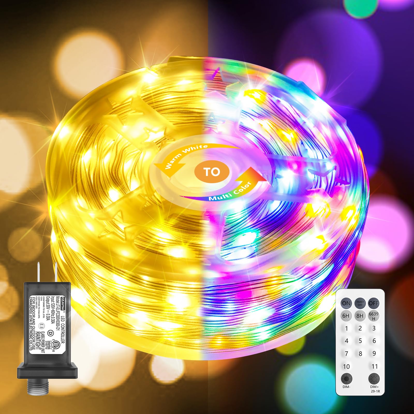 Twinkle Lights for Christmas Tree, 66FT 200LED Outdoor Christmas Lights with Remote, Color Changing, IP65 Christmas Tree, 11 Lig