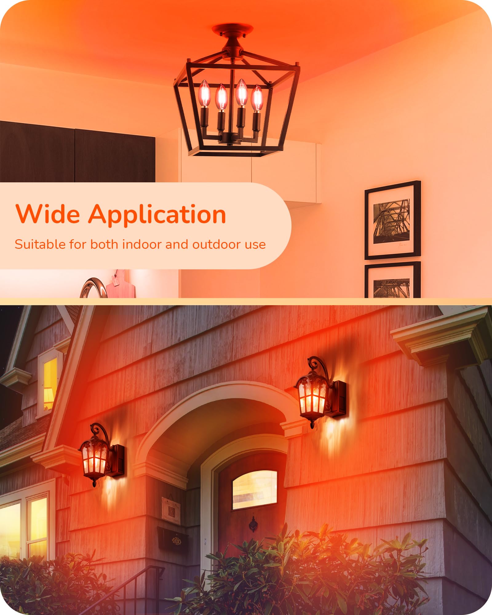 Edishine C35 Orange Dimmable Led Light Bulbs, 5W Equivalent 60W, Led Filament Light Bulb, 6 Pack E12 Socket, Clear Glass Edison