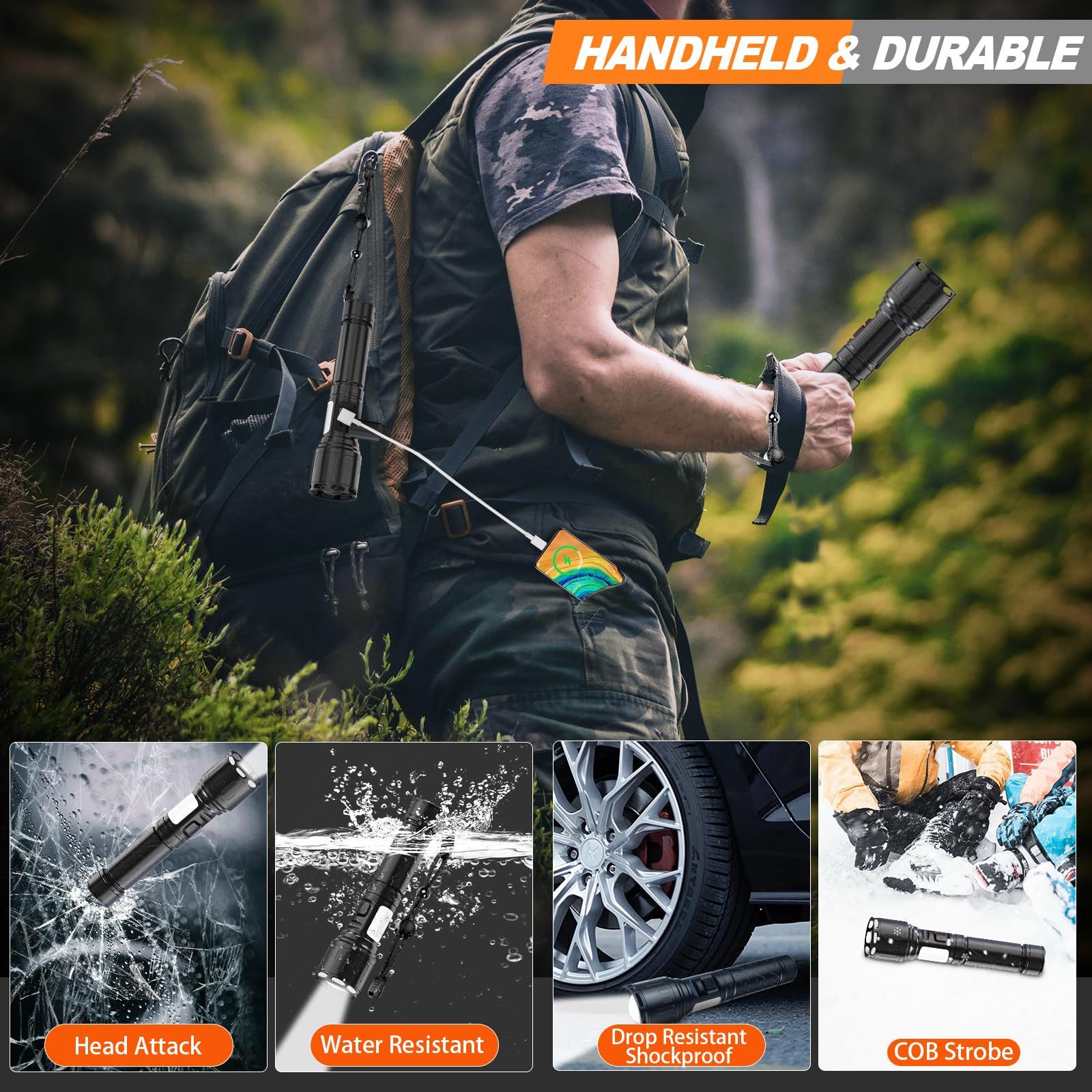 Morevac Flashlights High Lumens Rechargeable- 100,000Lm Super Bright Tactical Magnetic Led Flash Light With 8 Modes,Cob Work Light,Waterproof,Power Handheld Flashlight For Emergency,Hurricane,Hiking