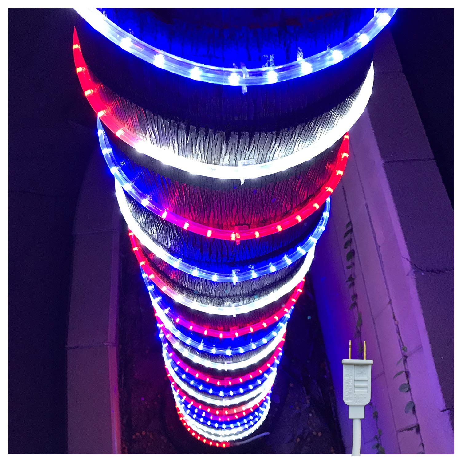 Russell Decor 50Ft/15M Led Rope Lights Lamps Kit Indoor Outdoor Decorative Lighting For Patriotic 4Th Of July Memorial Day Decor Party Trees Patio Deck Flexible String Tube Lights- Blue Red White