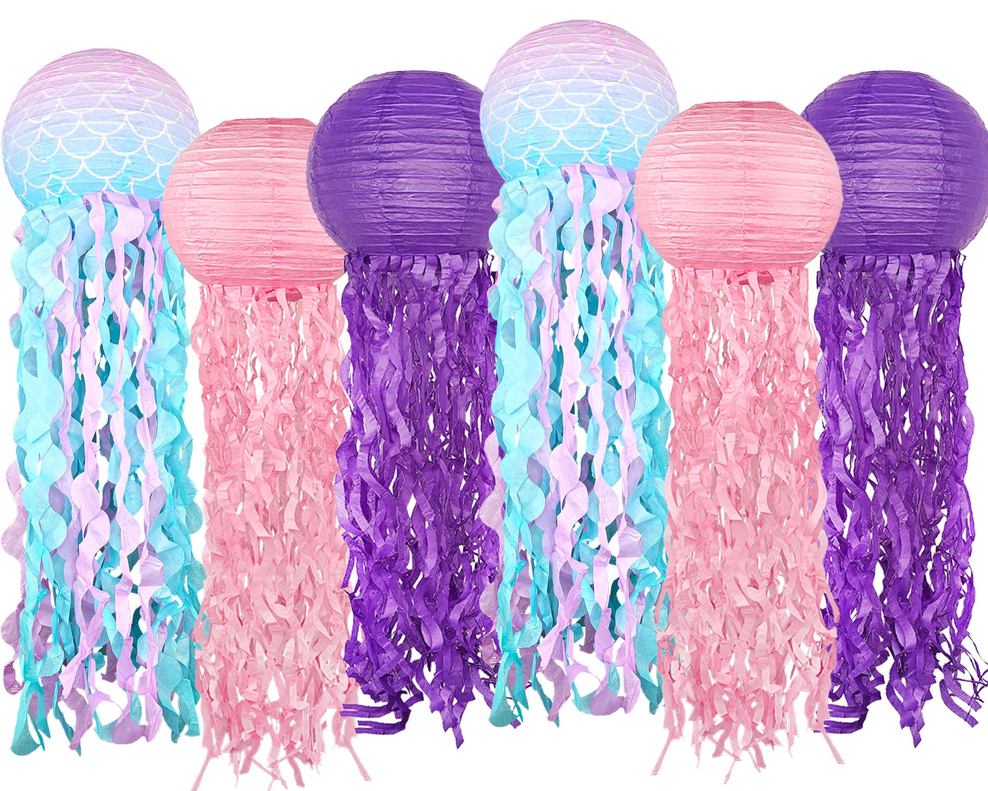 Hanging Jelly fish Paper Lanterns Mermaid Theme Party Decorations, Pink Purple Blue Paper Lanterns for Ocean Theme Birthday Unde